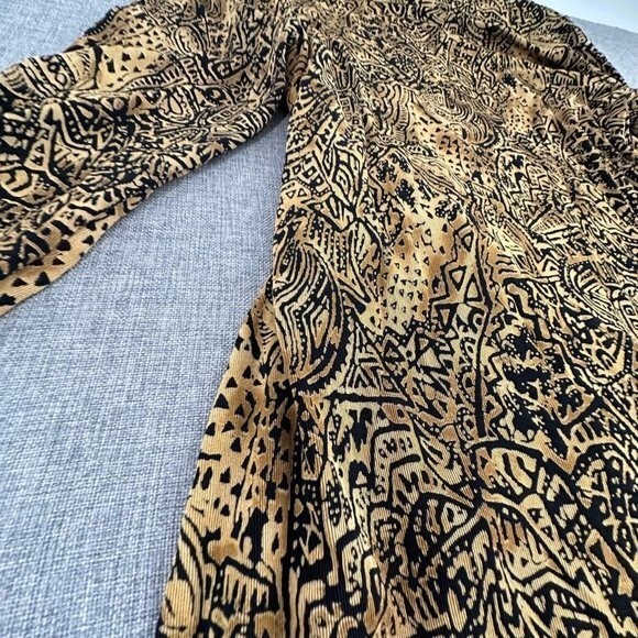 Vintage Marisol Midi Dress Large 96% Acetate 4% Spandex Tan & Black Low V-Neck.