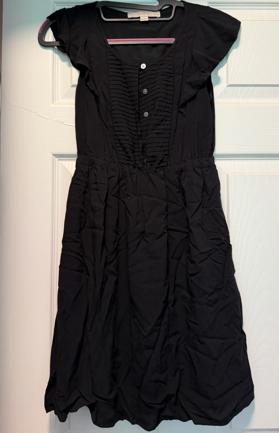 LOFT Petites XXSP Black Solid Fit & Flare Knee Dress Round Neck Cap Sleeve