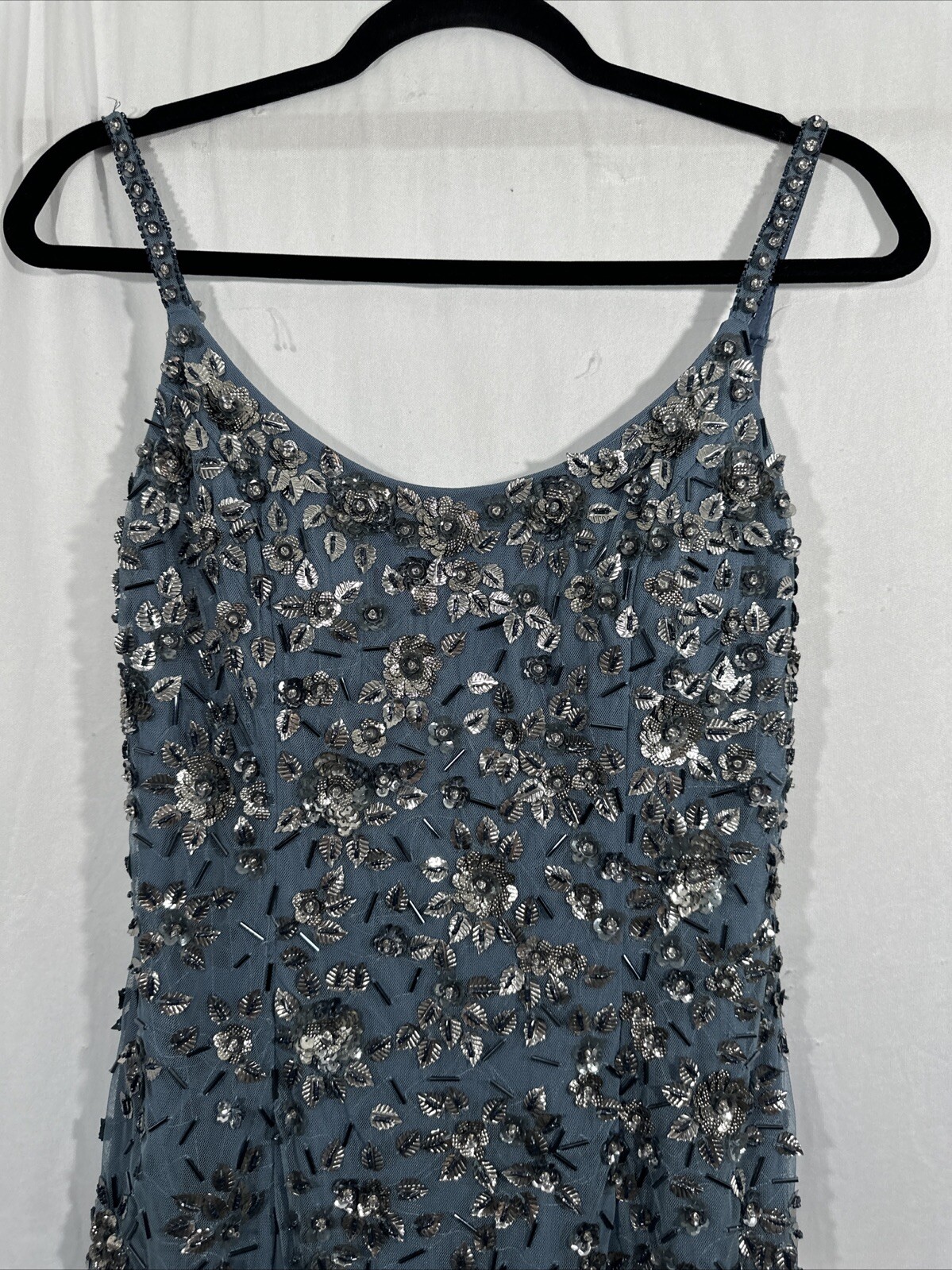 NEW Mac Duggal [ 4 ] 5477 Floral Embellished Scoop Neck Gown in Slate Grey #J278
