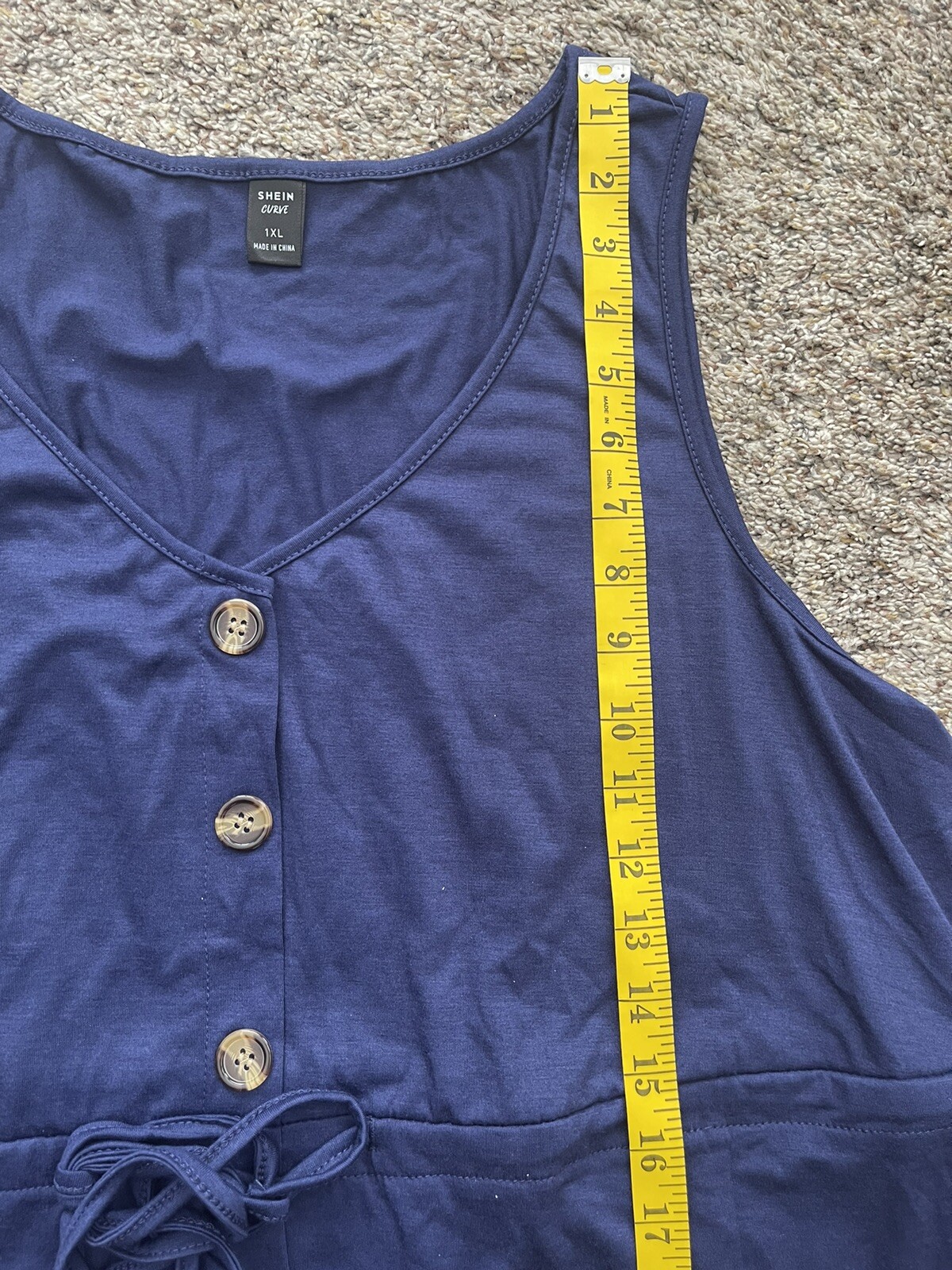 Shein Blue Button Front Pocket Sleeveless Drawstring Asymmetrical Dress Size 1XL