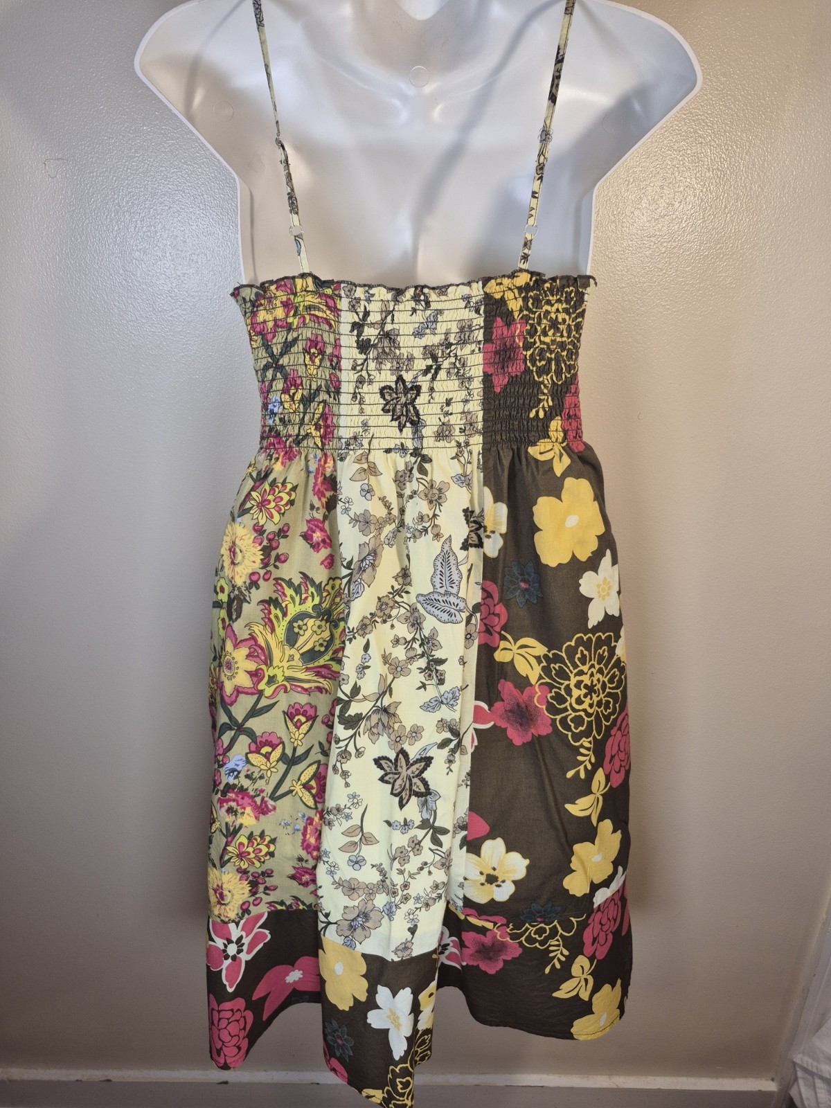 Patchwork Floral Sundress Juniors Spaghetti Strap Smocked Dress Sz Med. 7-9 Boho