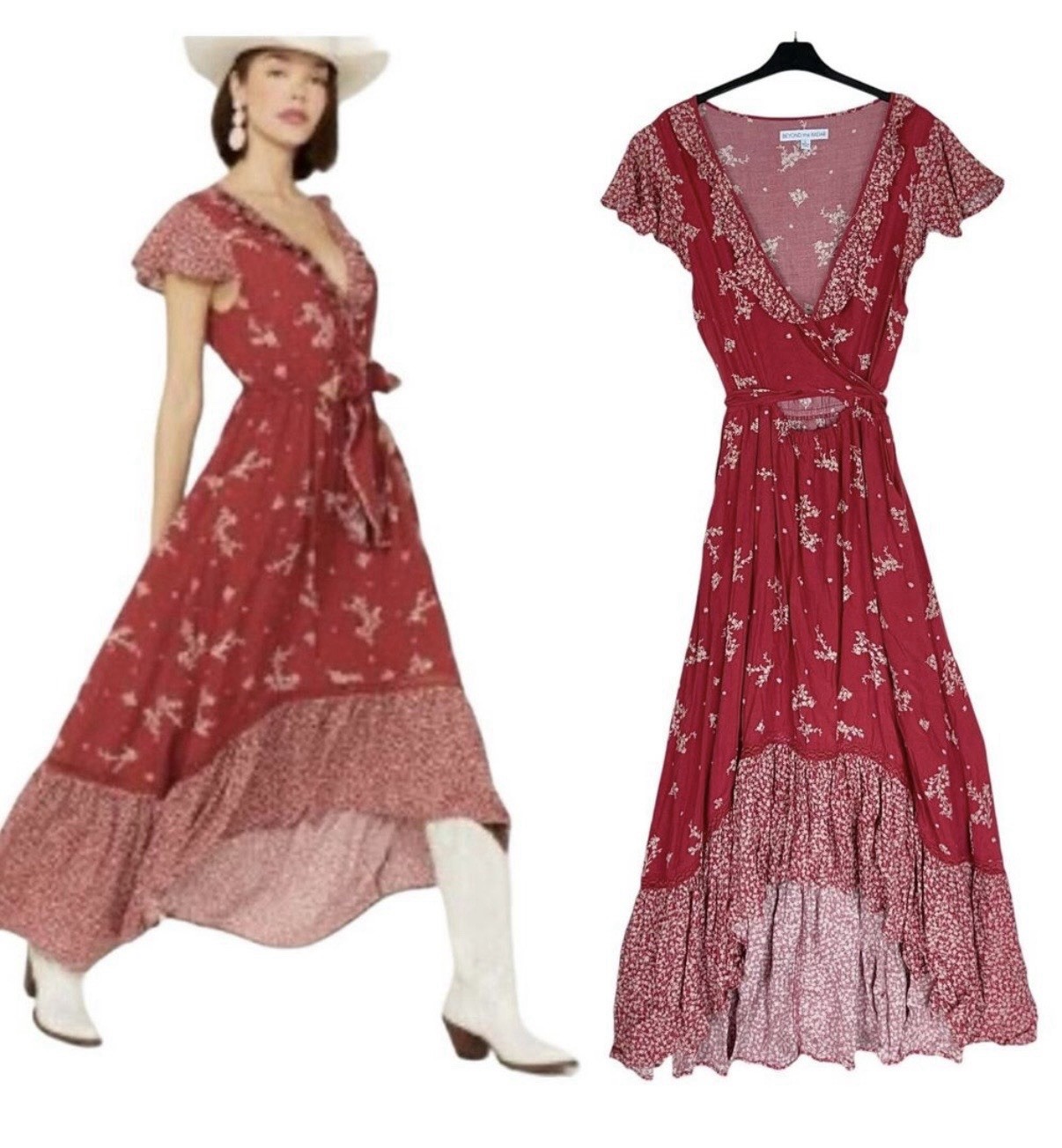 Floral Maxi Dress Red Size L Boot Barn Beyond The Radar Hi Low Hem Boho NWT
