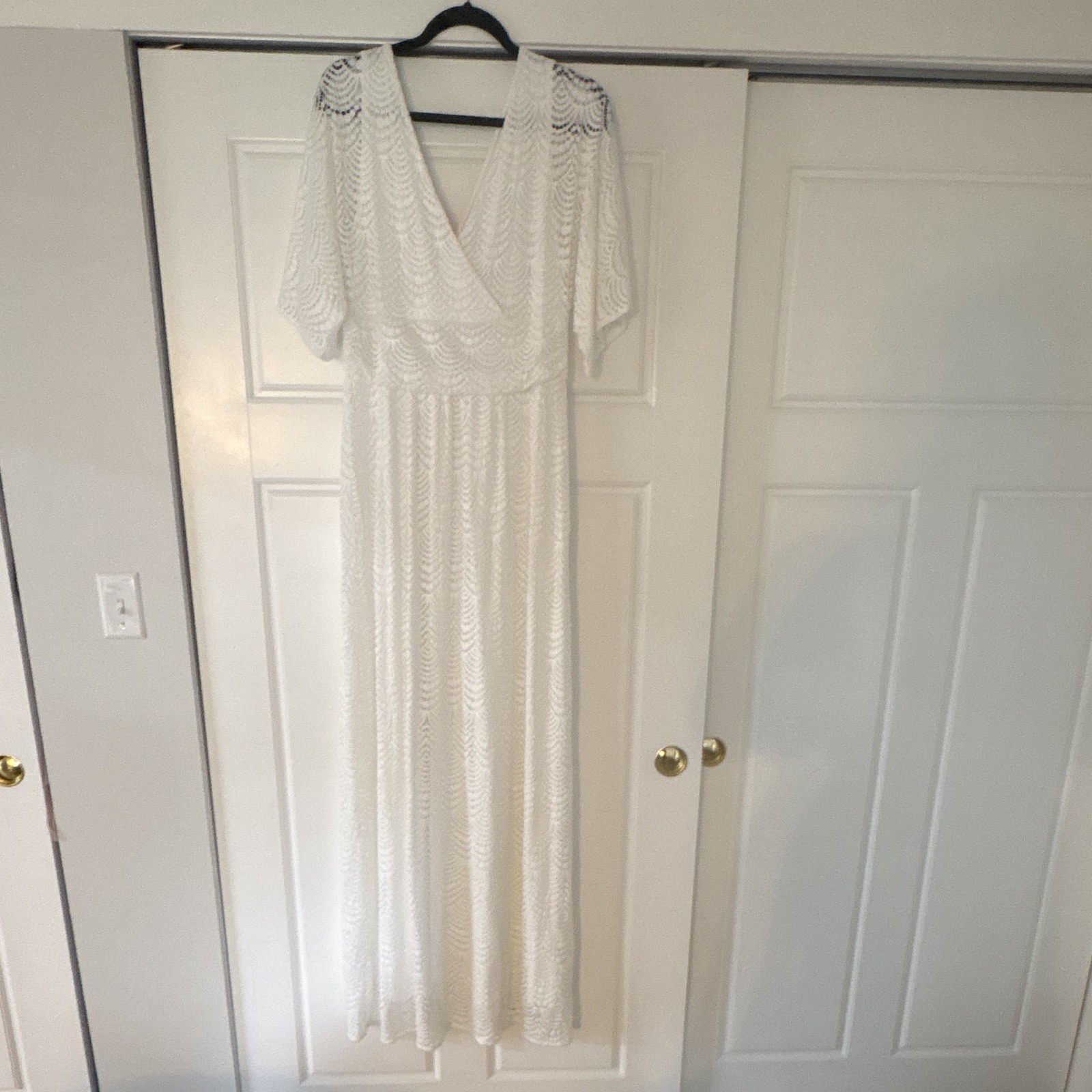 Lilly Pulitzer Maxi Dress White Scalloped Lace V-Neck 3/4 Sleeve L 015212