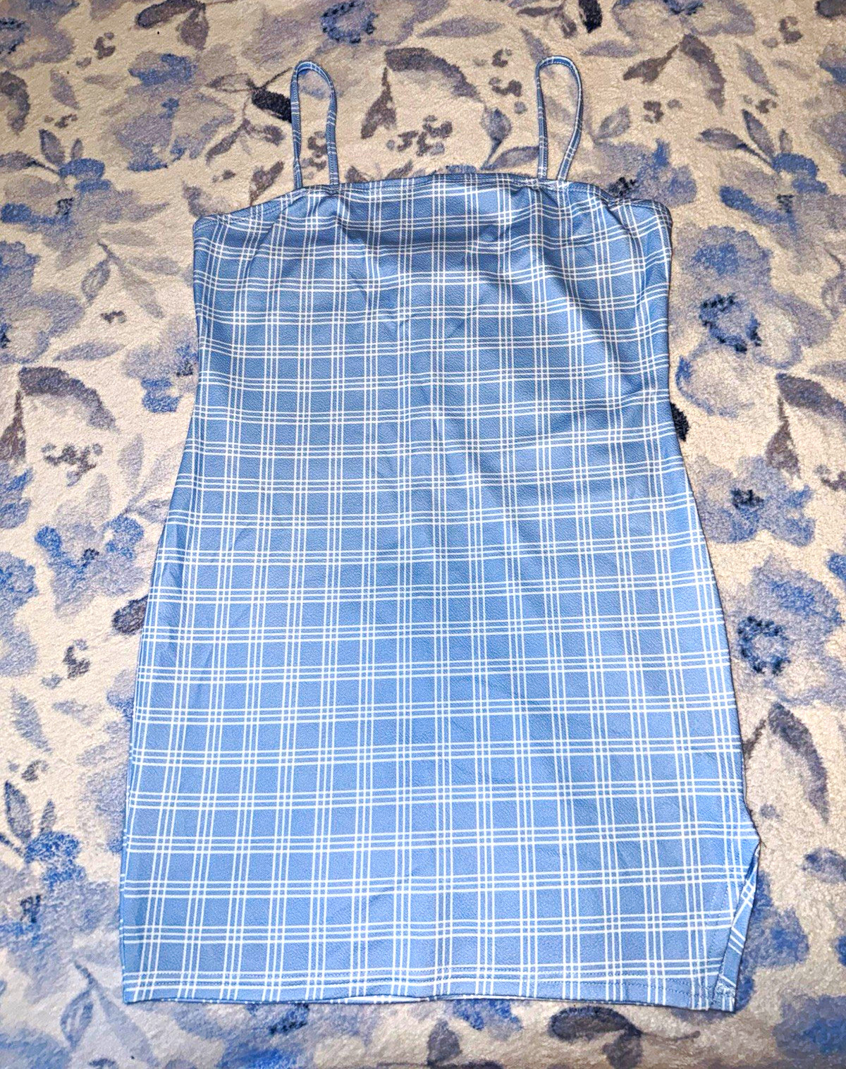 SHEIN Women’s Blue White Plaid Square Neck Strappy Mini Dress XL
