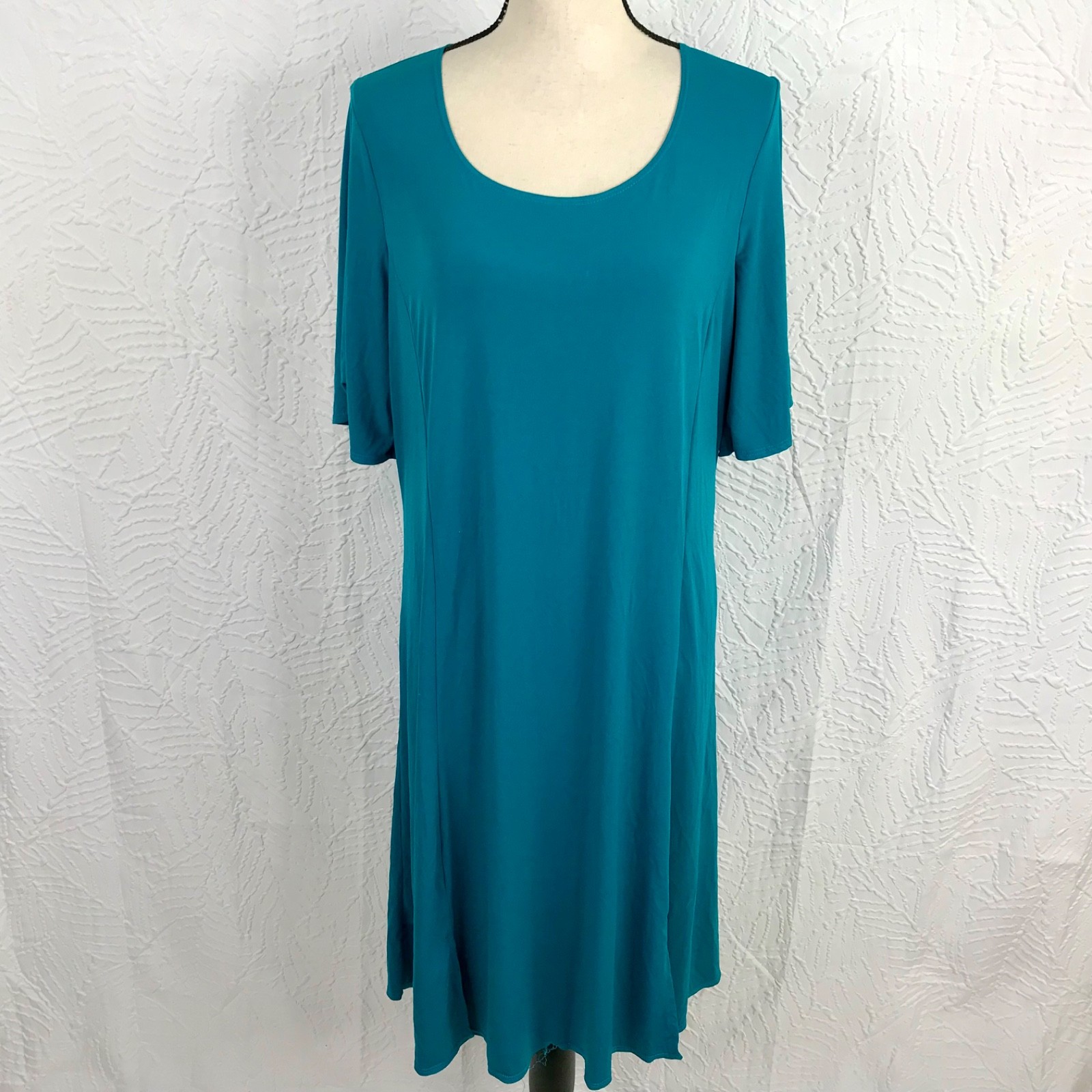 Susan Graver Turquoise Liquid Knit Dress Size L Minimalist Capsule Pullover