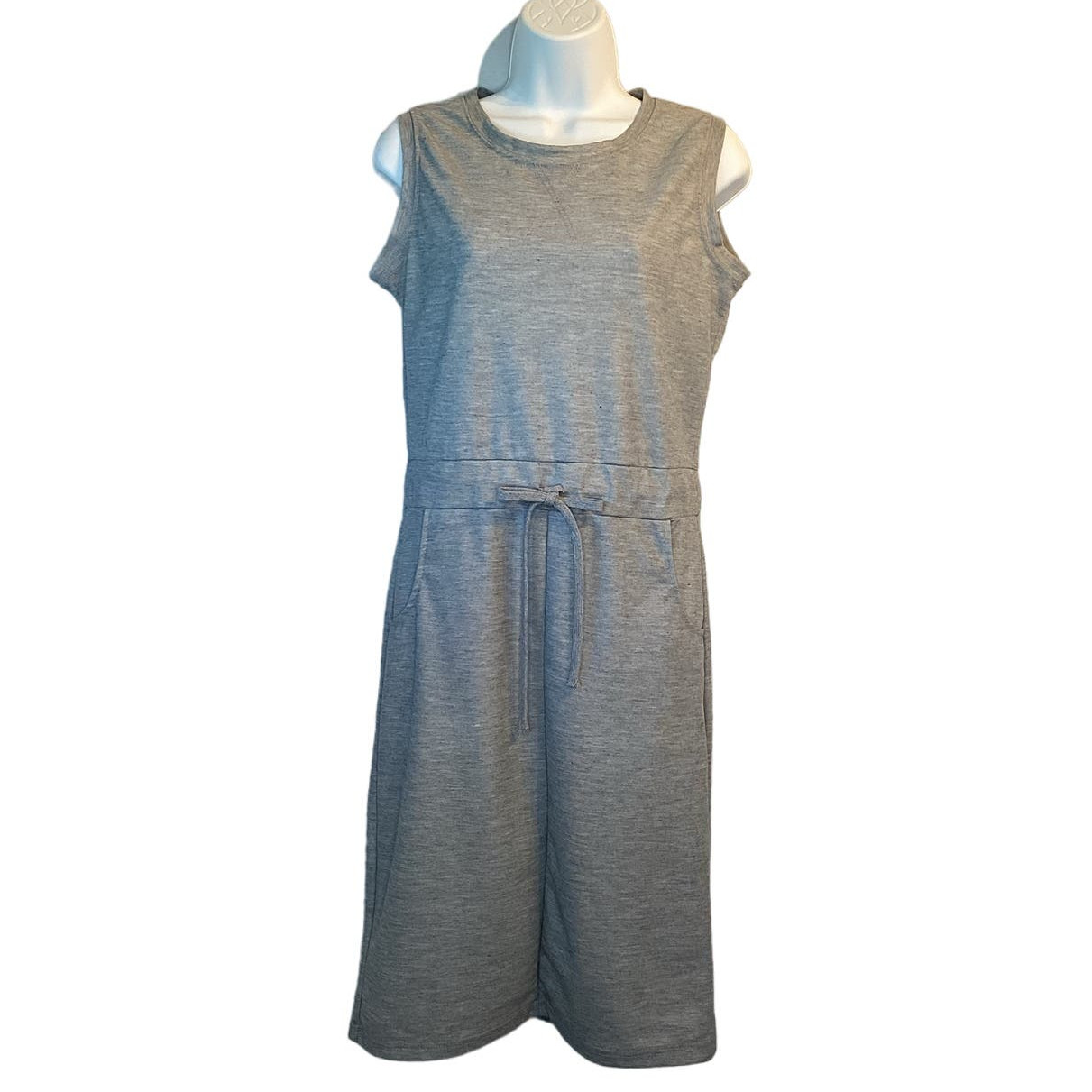 Essentials Basic Sleeveless Casual Drawstring Midi Dress Gray Size Medium