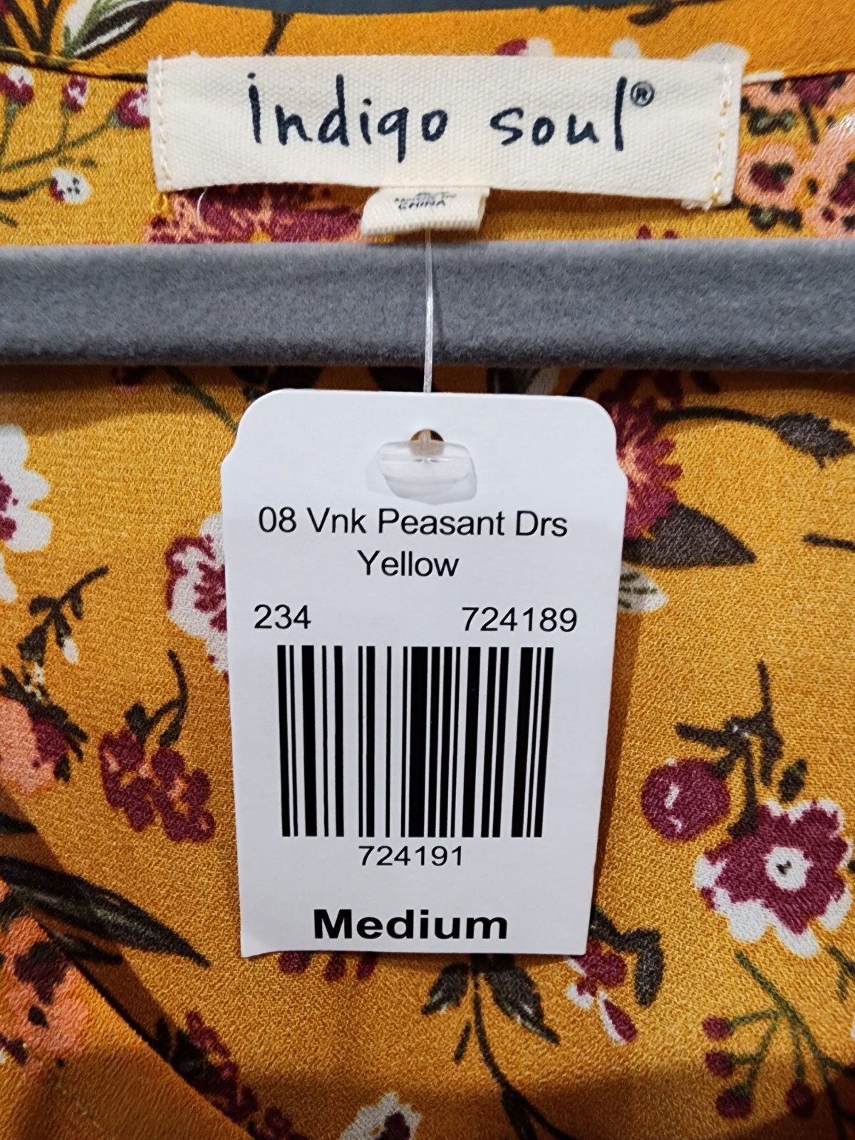 🌼🌷🪻Indigo Soul Peasant Dress Womens Yellow Flowers Size Medium NWT🪻🌷🌼