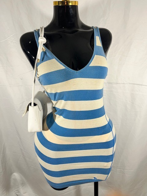 A&F Baby Blue Striped Bodycon Mini Dress XS