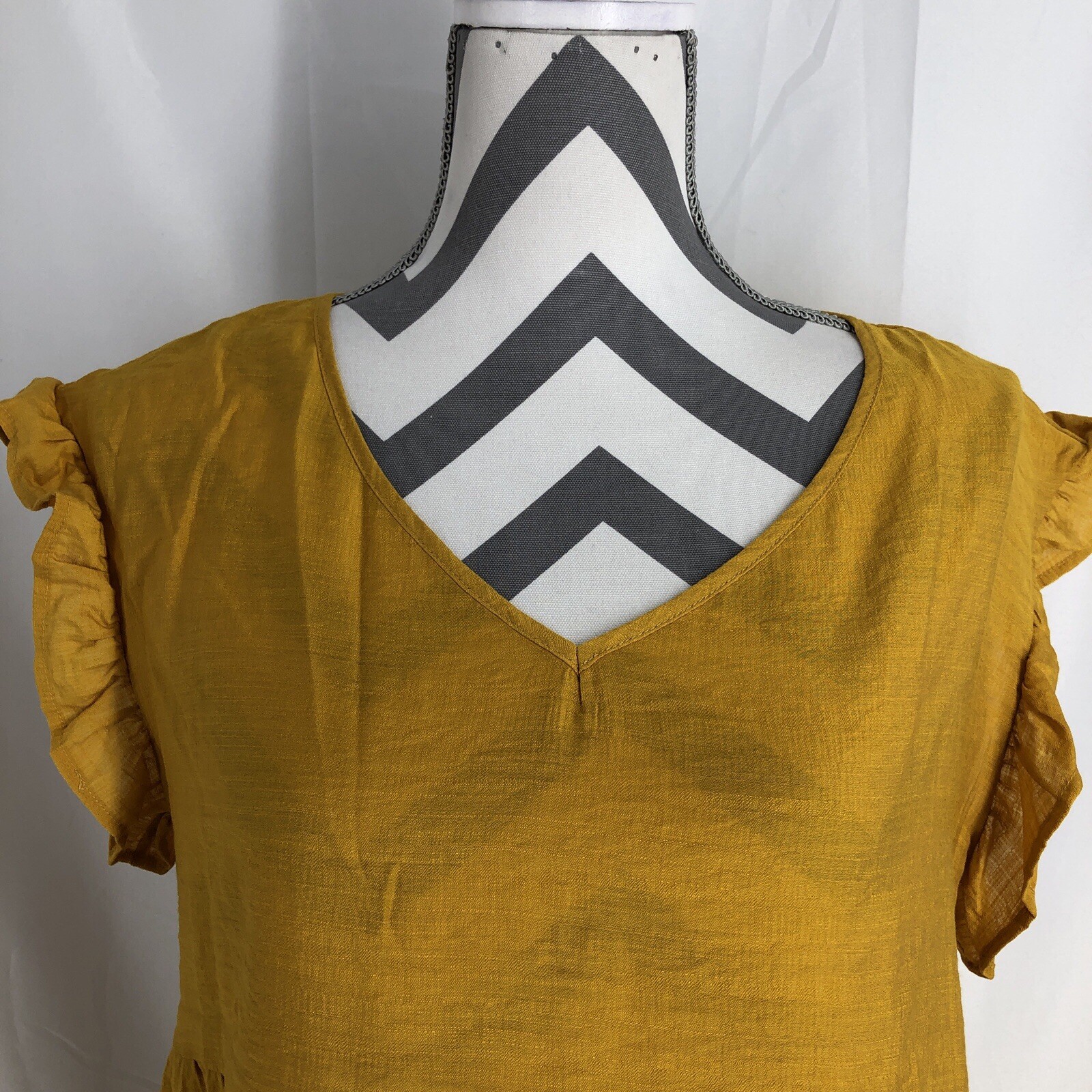 Doubleju A Line Mustard V Neck Flutter Sleeve Dress Size Large
