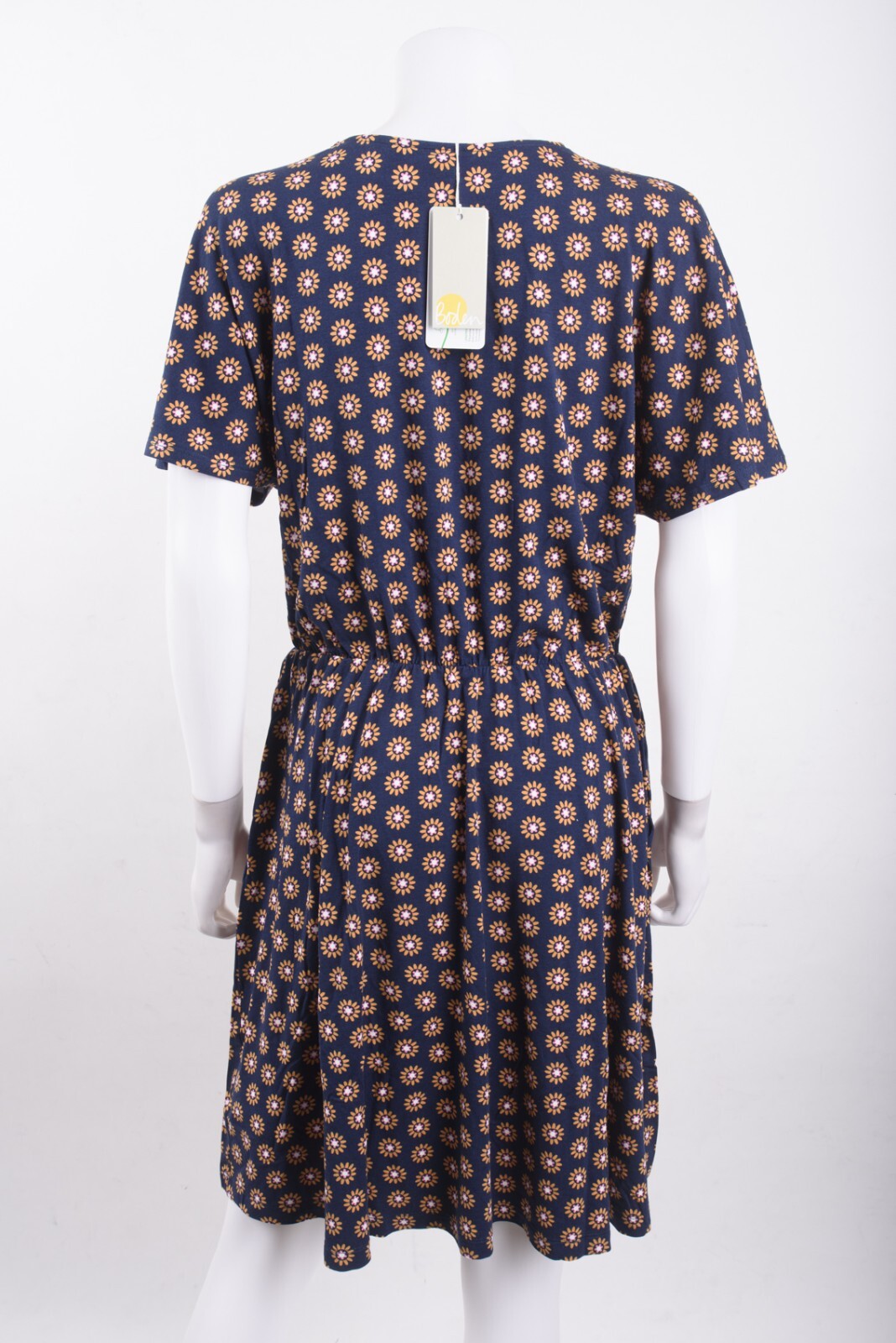 Boden Womens Flutter Sleeve Jersey Dress UK 14 US 10 Navy Blue Daisy Floral NWT