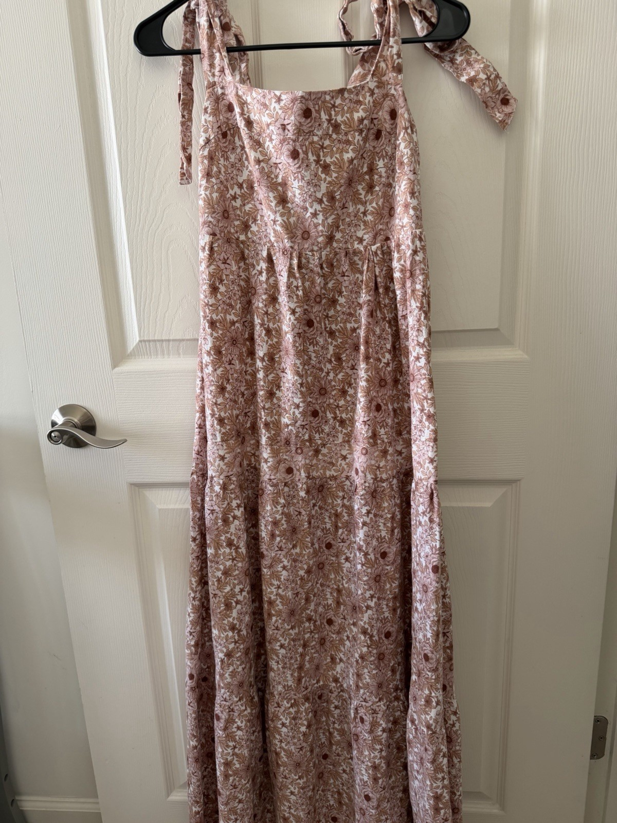 House of Harlow 1960 Floral Smocked Tie Strap Maxi Dress S Pink/Brown