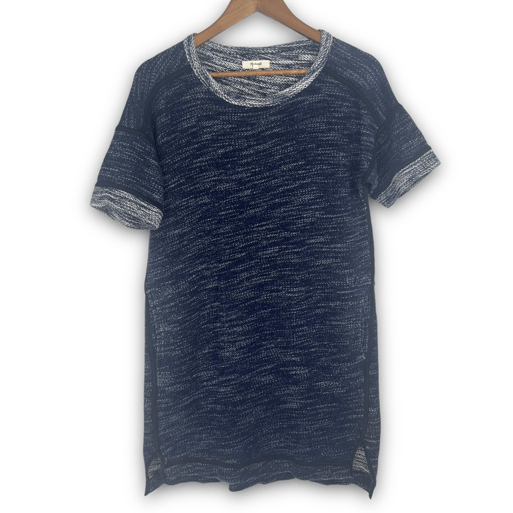 Madewell Navy Marled Thick Knit Short Sleeve Shift Sweater Dress Size Small