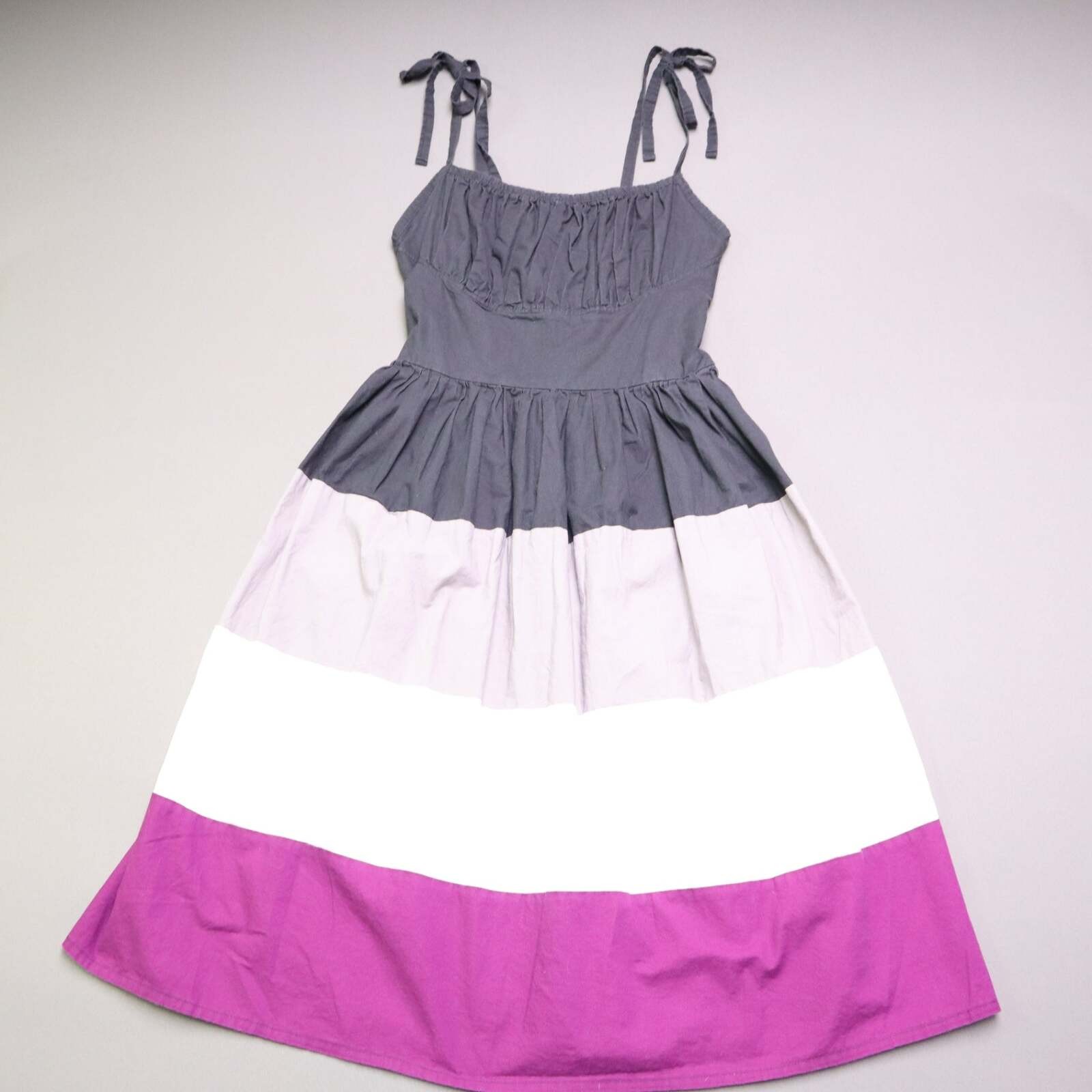 Ains + Elke Stylehaus Midi Dress M Tiered A-Line Tie Strap Sundress Purple