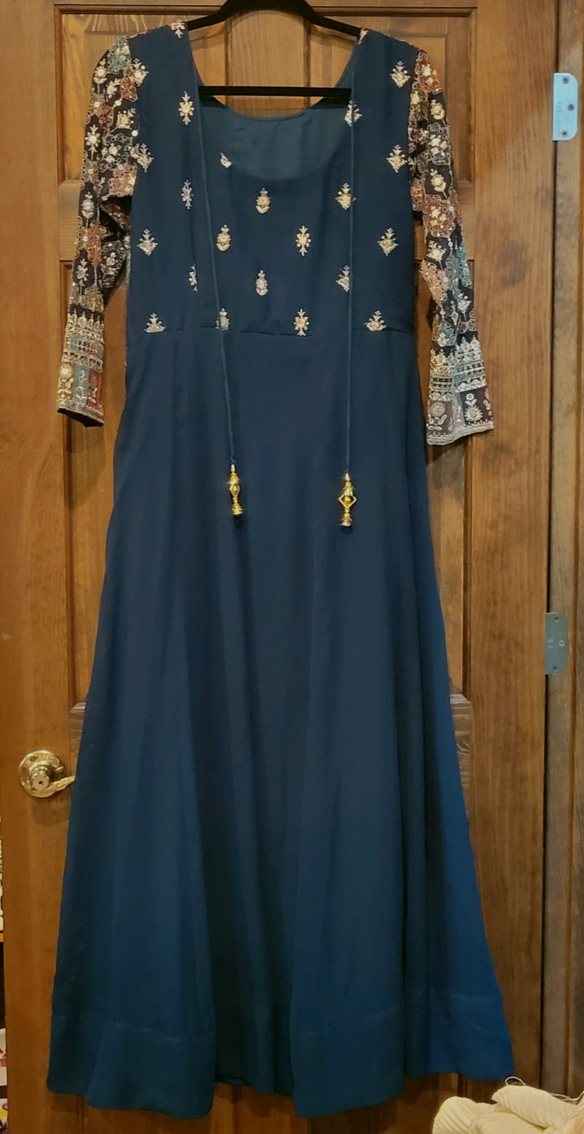 Embroidered Georgette Gown in Dark Teal Green Made in India perfect for weddings