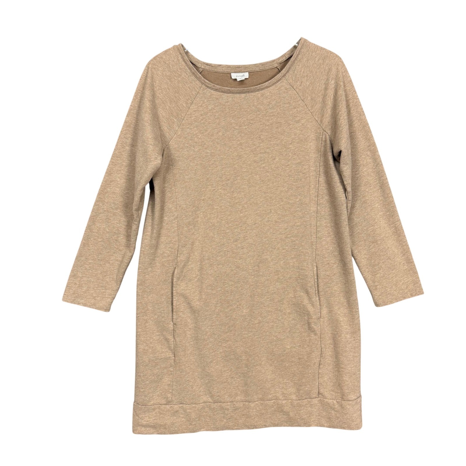 J Jill Dress Womens Medium Tan Pure Jill Heather Fleece Sweatshirt Pockets