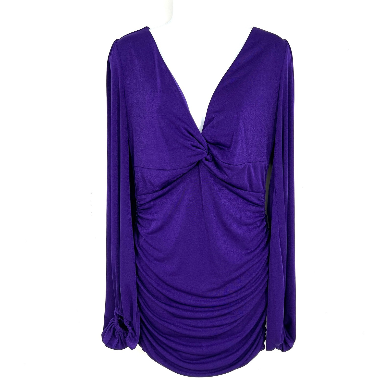 Lucy in the Sky Purple Ruched Twist Front V-Neck Long Sleeve Mini Dress Womens L