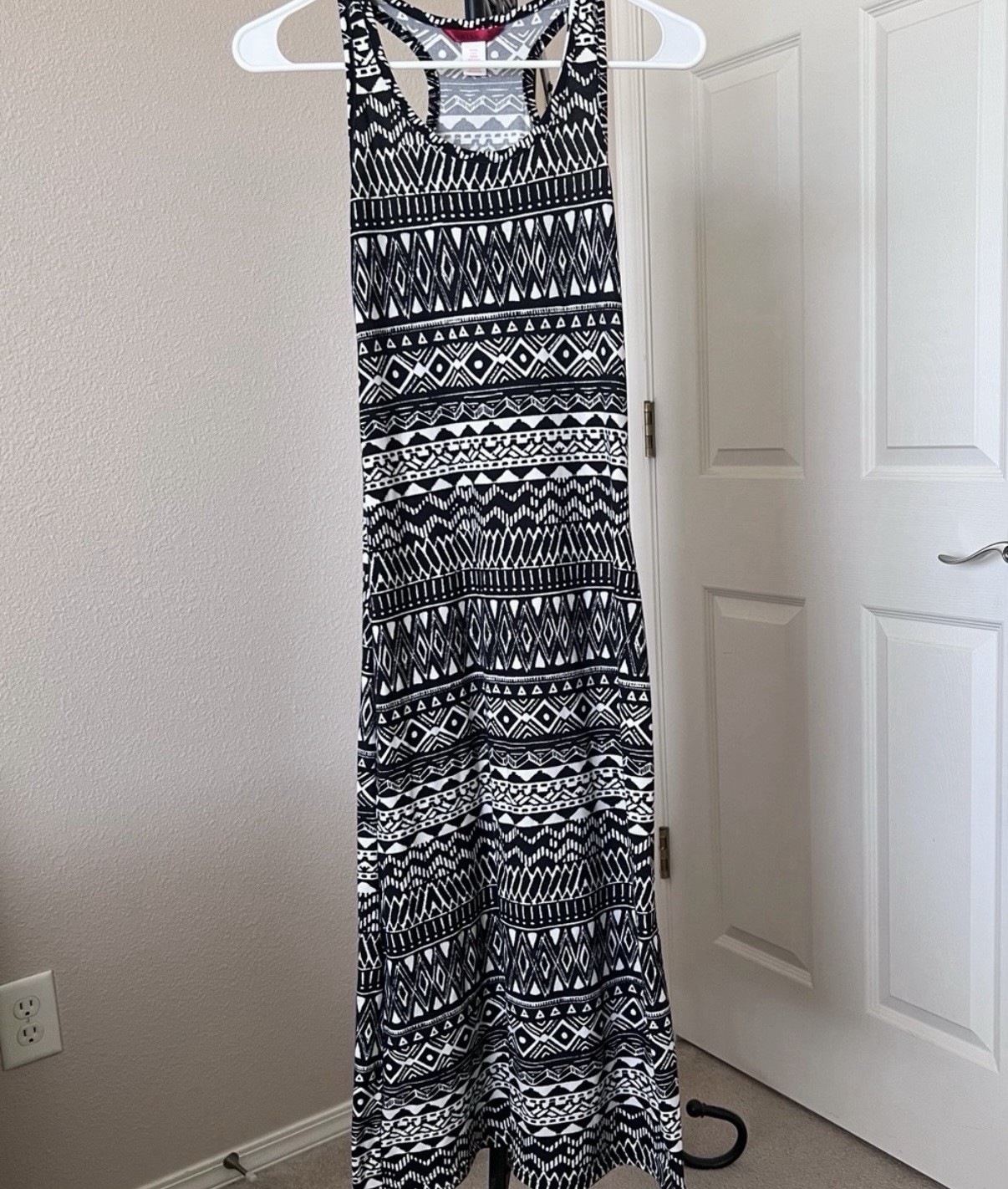 women’s black & white bohemian aztec print maxi dress y2k grunge goth festival