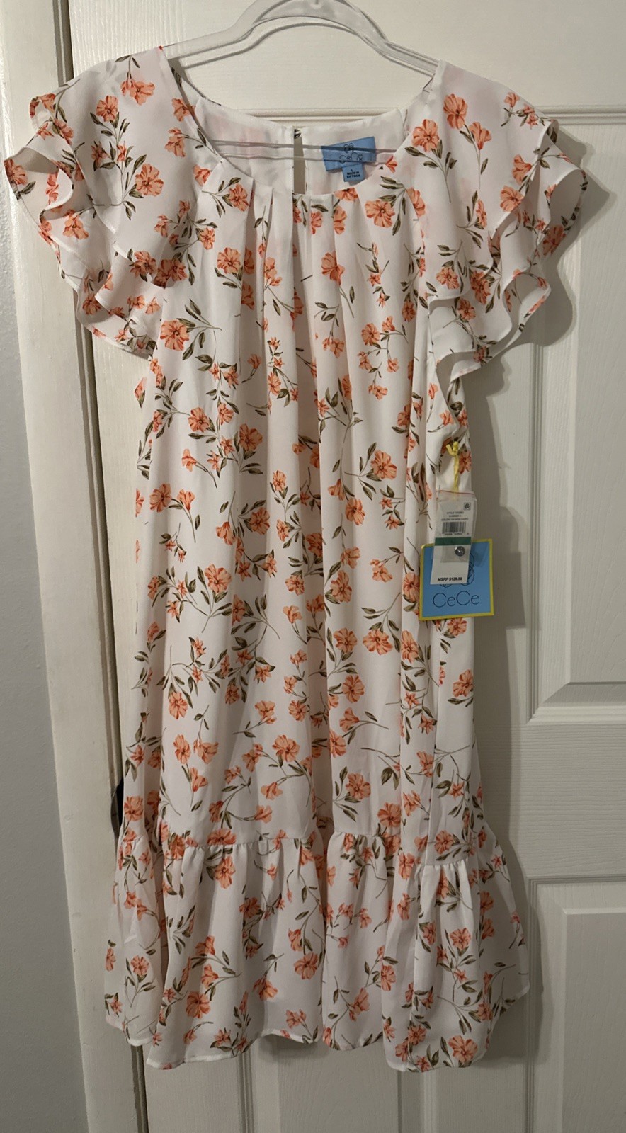 Cece Women’s Floral Dress Ruffle Short Sleeve Multicolor Large NWT