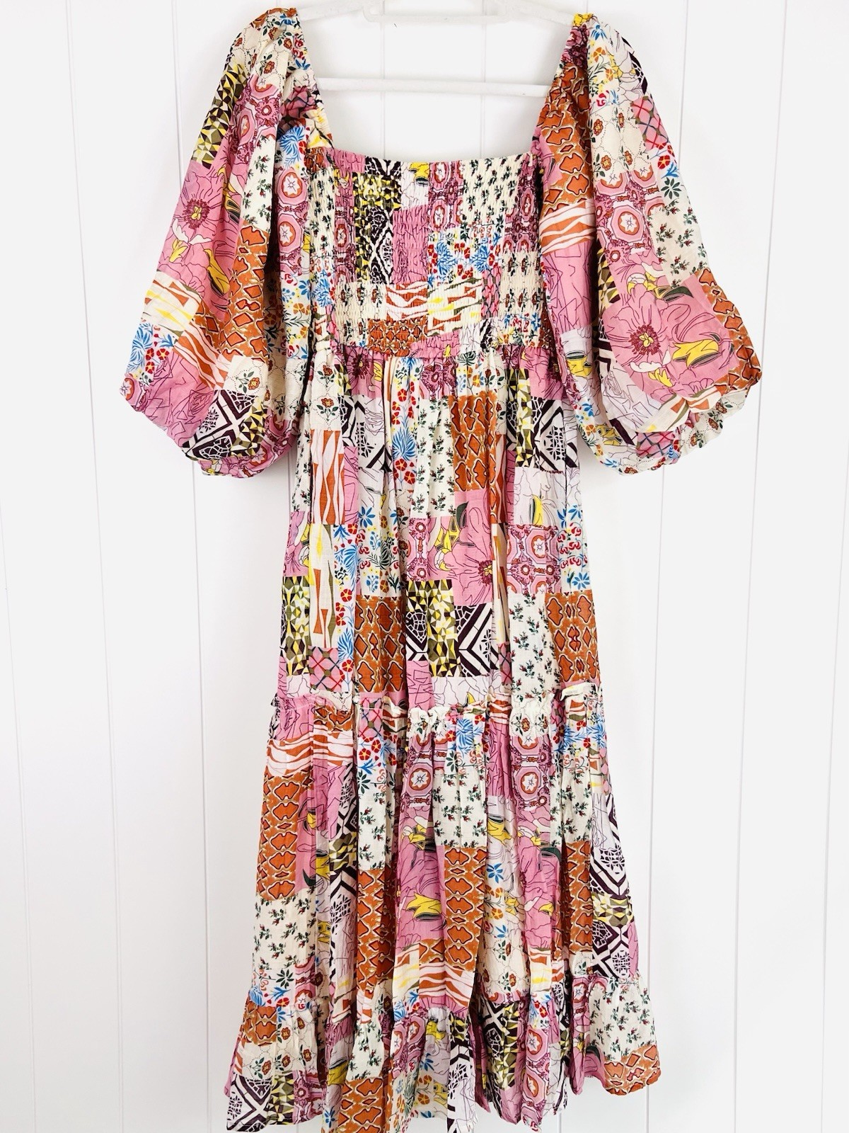 NEW *Fate* Pink Cottagecore Patchwork Maxi Dress Women Boho Floral Gypsy Small