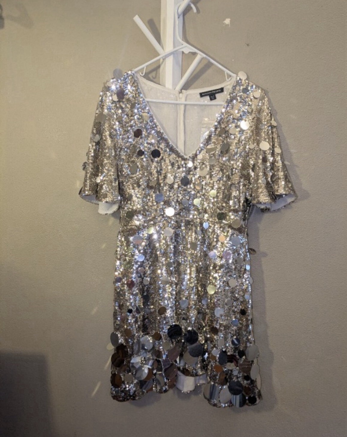 Boston Proper Glamour Paillette Dress NWT Silver Sequin A-Line Size 10