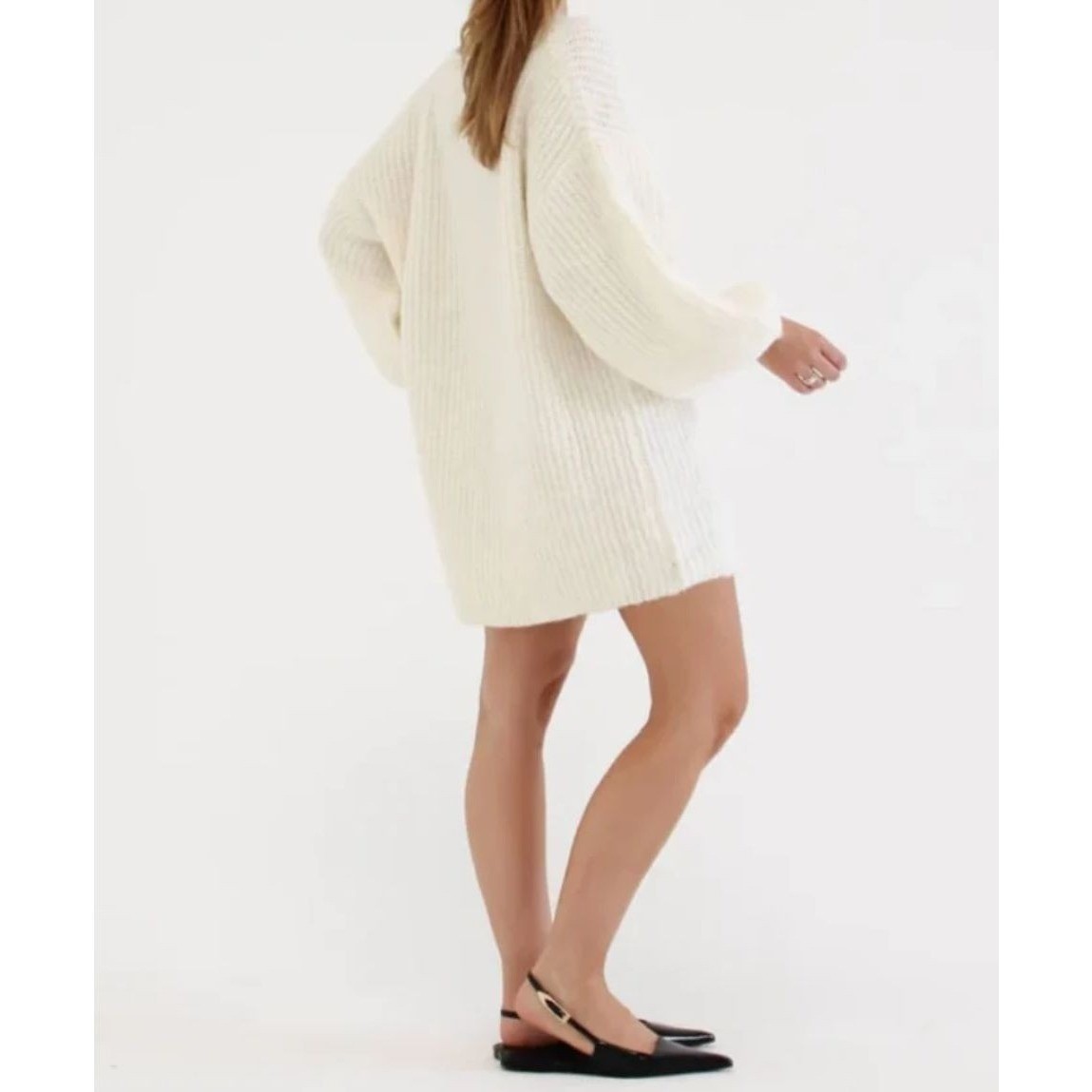 Rumored Revolve Oversized Knit XS Sweater Dress Cream Balloon Sleeve Cozy
