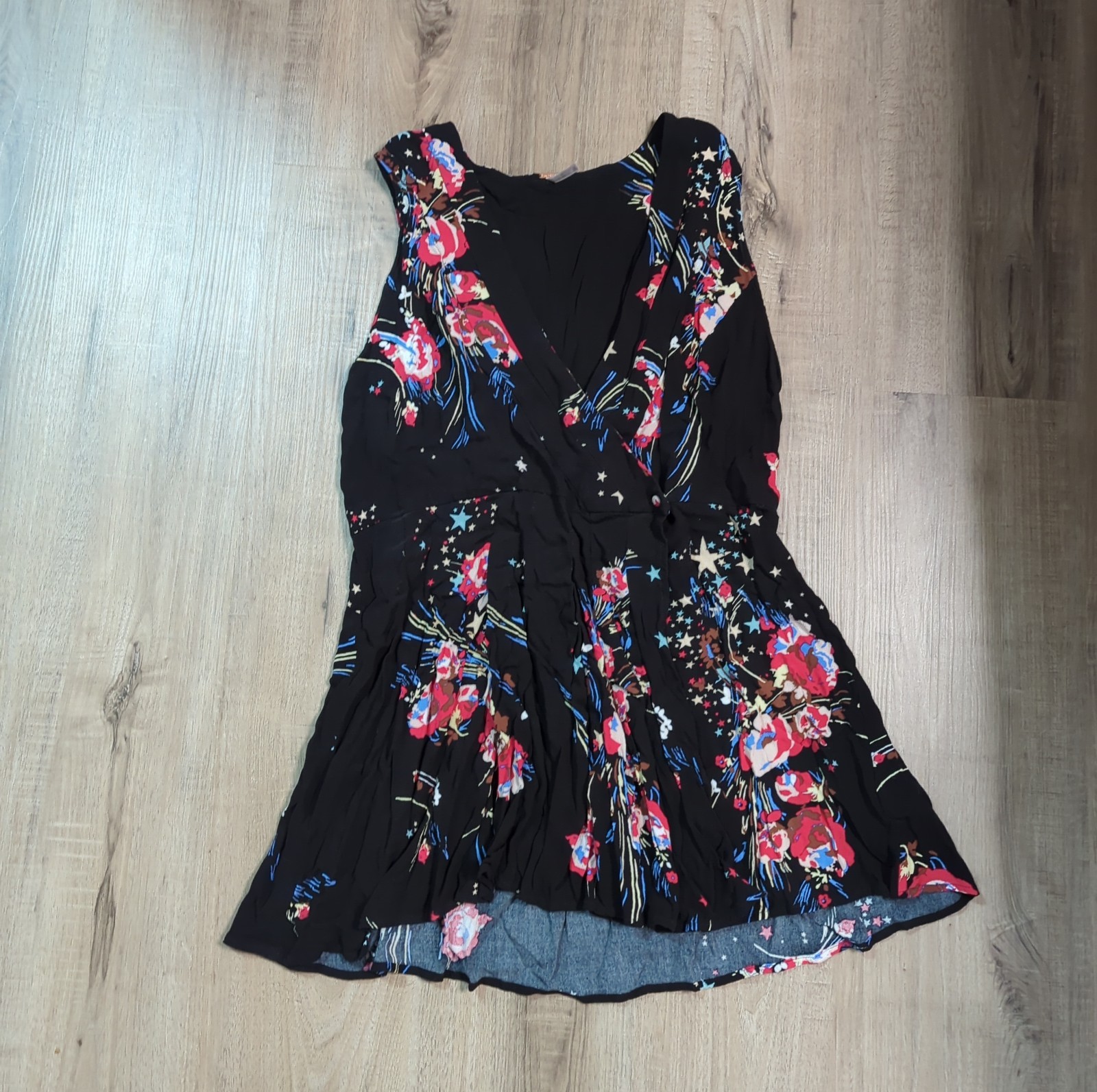 Free People Floral Star Wrap Tunic Mini Summer Boho Dress Size Large EUC