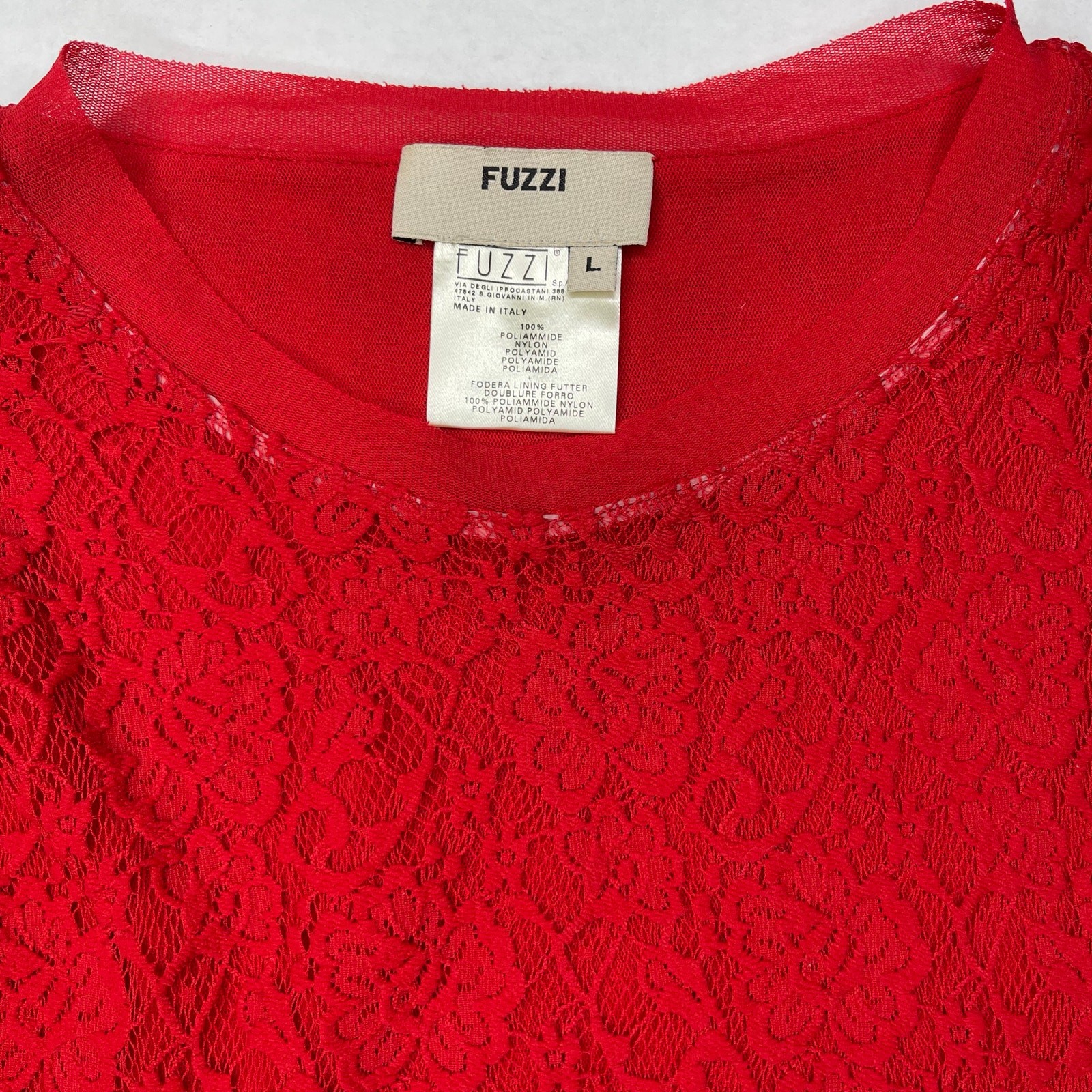 Fuzzi Long Sleeve Solid Lace Dress Midi size Large Red Bodycon