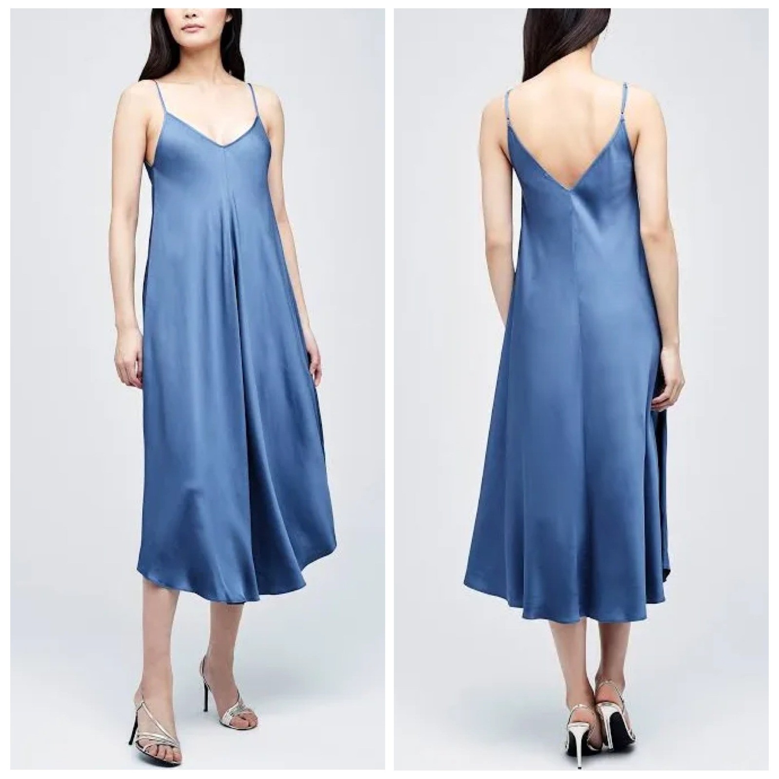 L’AGENCE Lorarine Slip Dress Womens XS Sea Mist Blue Classic Minimalist V Neck