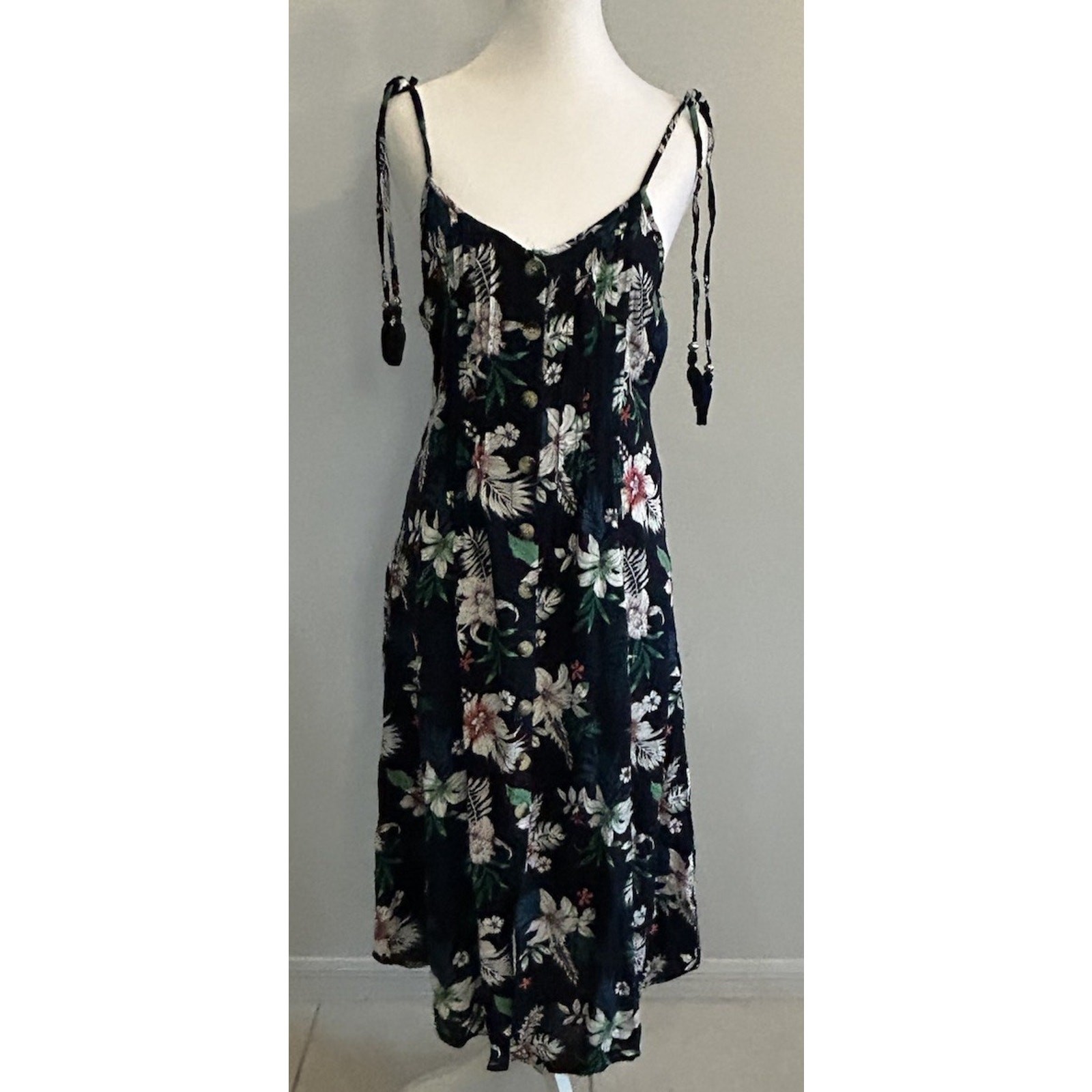 Floral Boho Maxi Dress button down 90s y2k Prairie Cottagecore Hawaiian Sz S