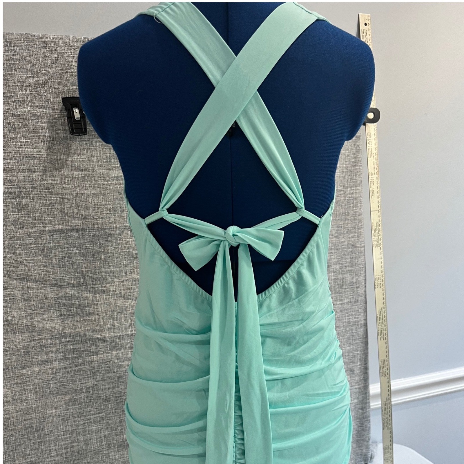 Just Quella Bodycon Dress Ruched Medium Mint Green Open Back Cutout Summer Sexy
