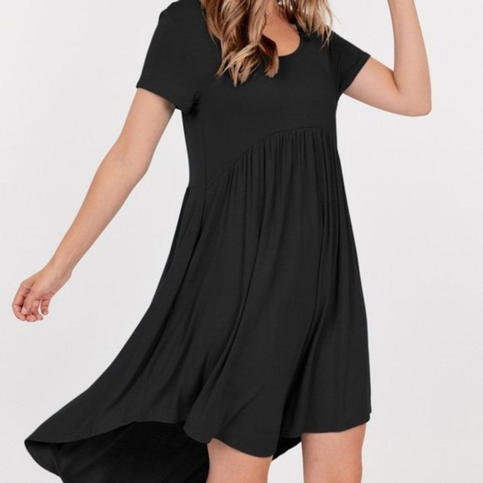 Basic USA Tunic T-Shirt Dress Casual Cap Sleeve Hi-Low Stretch Knit S,M, Dress