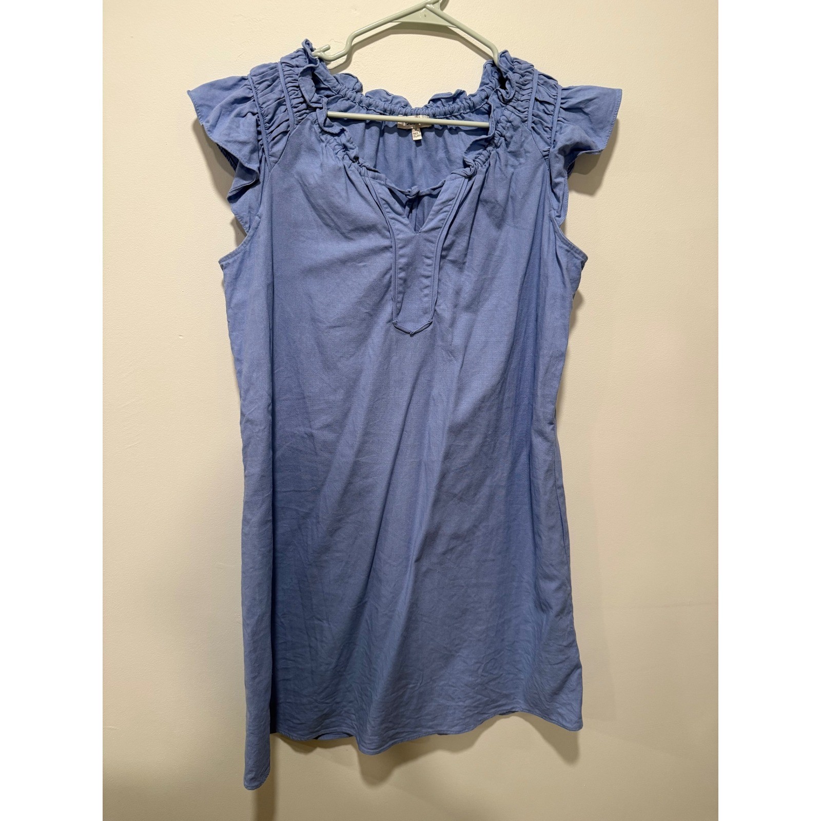 Robbie Bee Blue Linen Blend Ruffle Sleeve Shift Dress XL Preppy Summer Classic