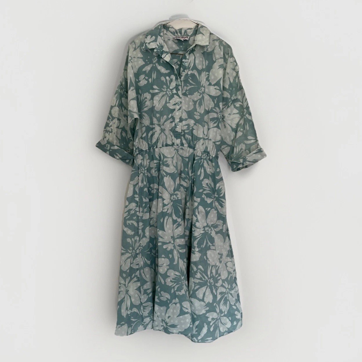 Vintage The American Shirt Dress Size Large Blue And White Floral