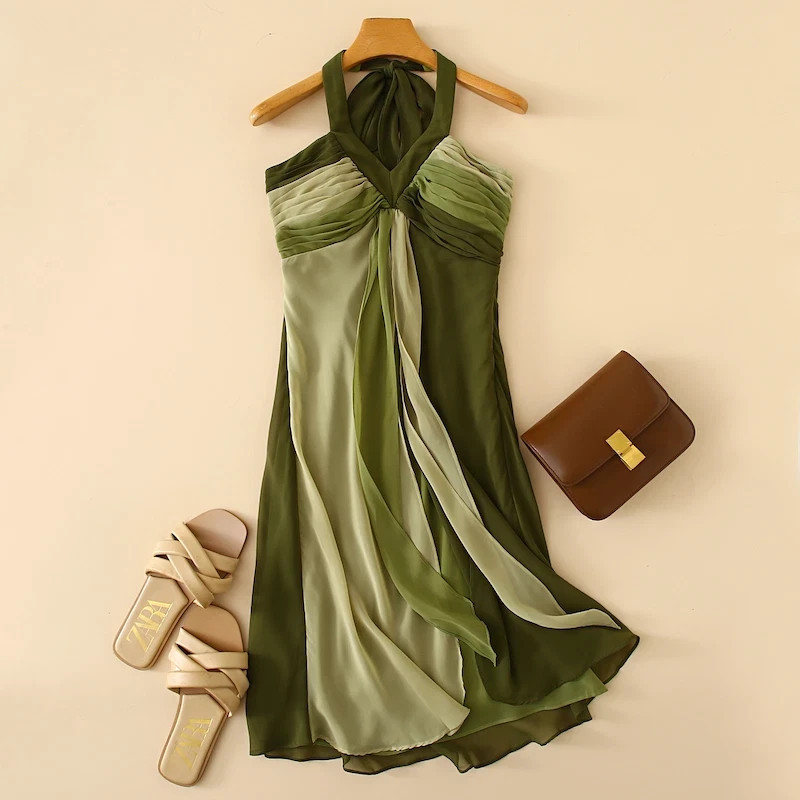 SANGRIA Halter Neck Layered Chiffon Midi Dress – Multiple Sizes