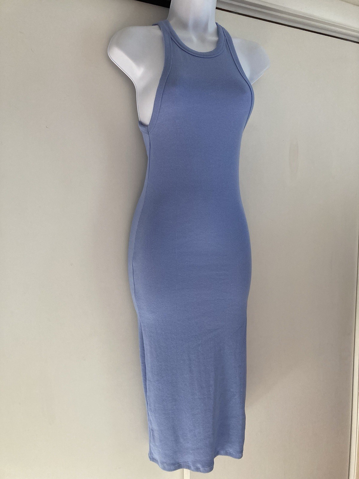 Zara Periwinkle Blue Ribbed Stretch Bodycon Contour Midi Tank Dress, NWT Sz M