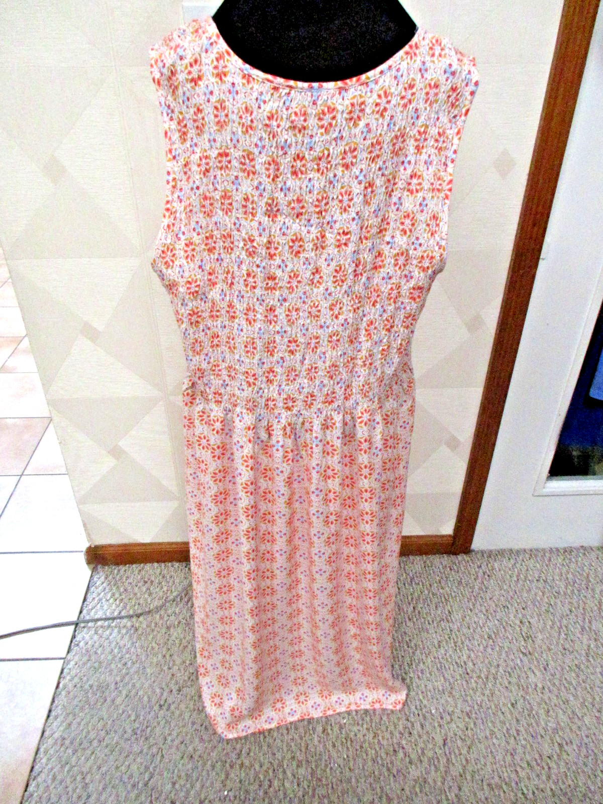 CROFT&BARROW-WHITE/MULTI-MEDALLIO-SMOCK-SLEEVELESS-POCKET-MAXI DRESS-SIZE-2X-NWT