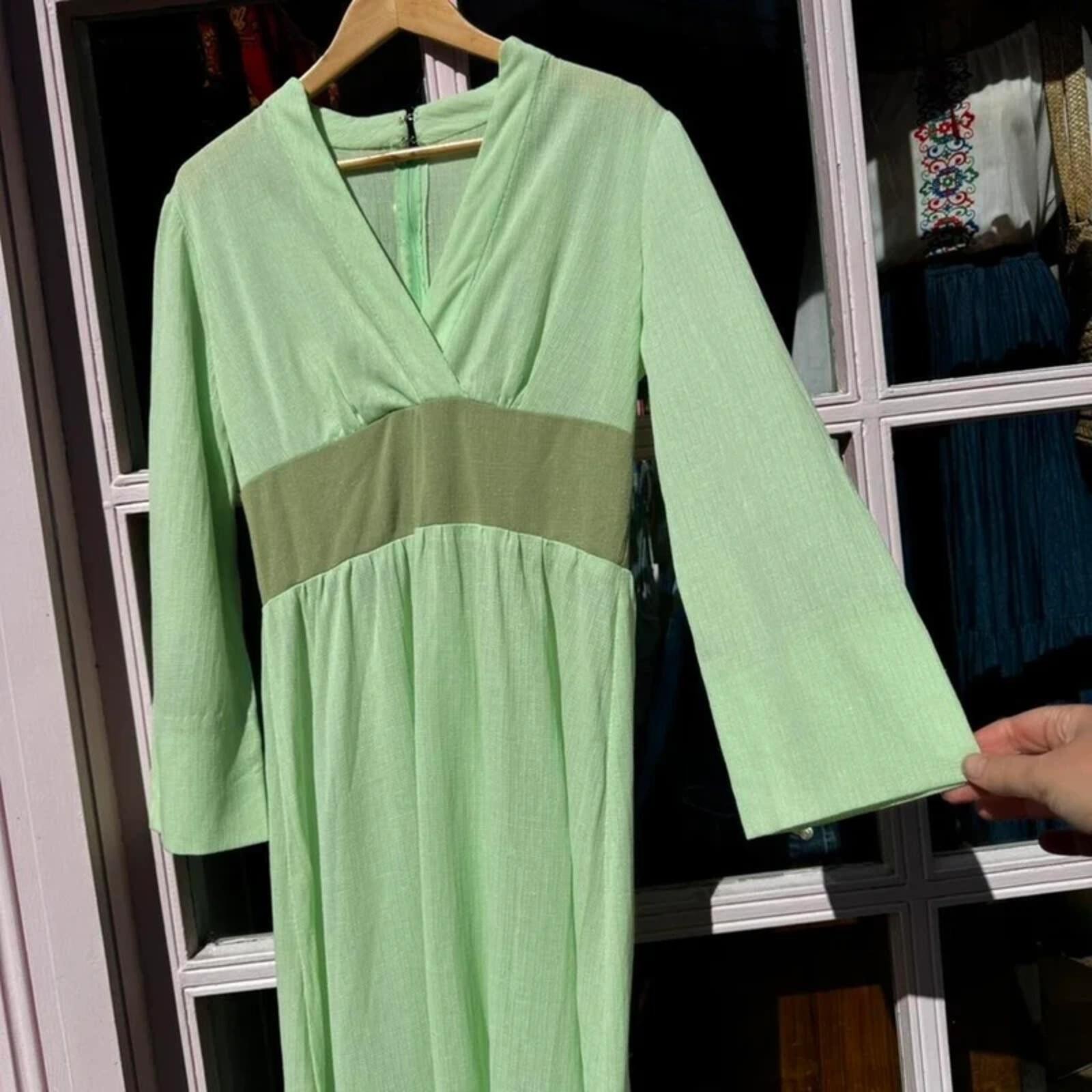 Vintage 70s Mint Green Maxi Dress