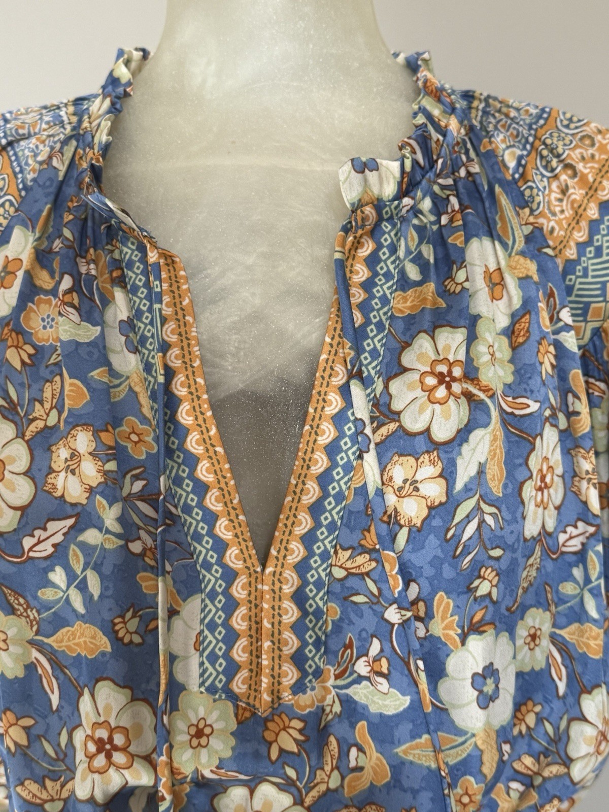 Current Air Womens Fit & Flare Dress Blue Floral Short Sleeve Size S