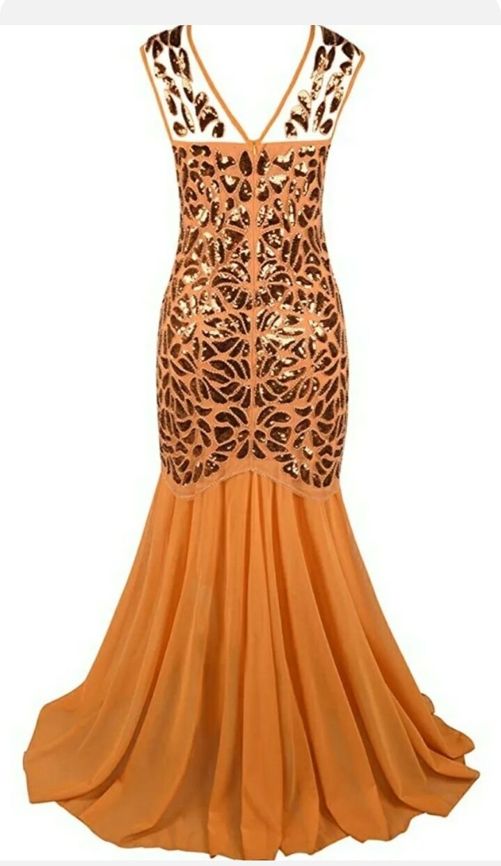 PrettyGuide Women ‘s 1920s Orange Sequin Gatsby Maxi Prom Party Dress