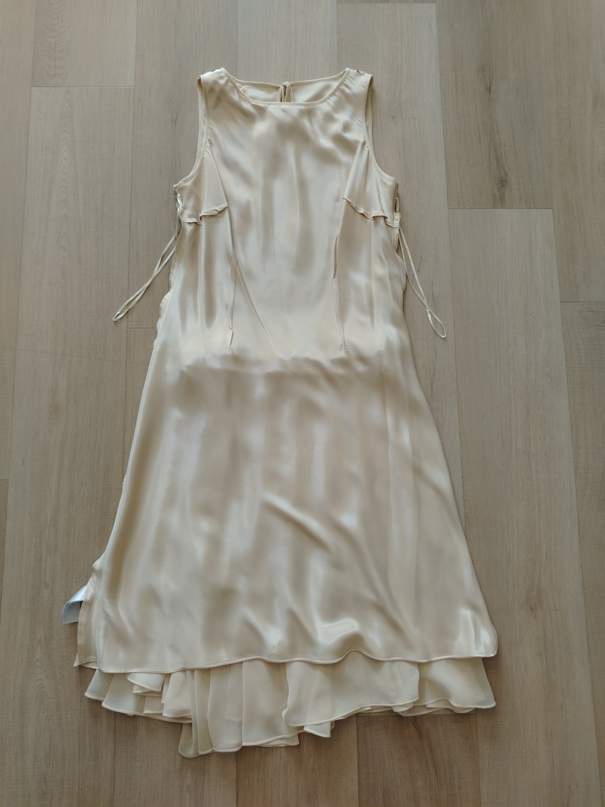 Liz Claiborne vtg 90s Flapper Dress size 10 Sleeveless Drop Waist Beige lined