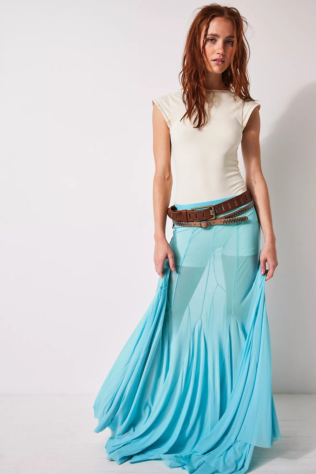 Beautiful Free People Light Blue Maxi Skirt (Size XL)