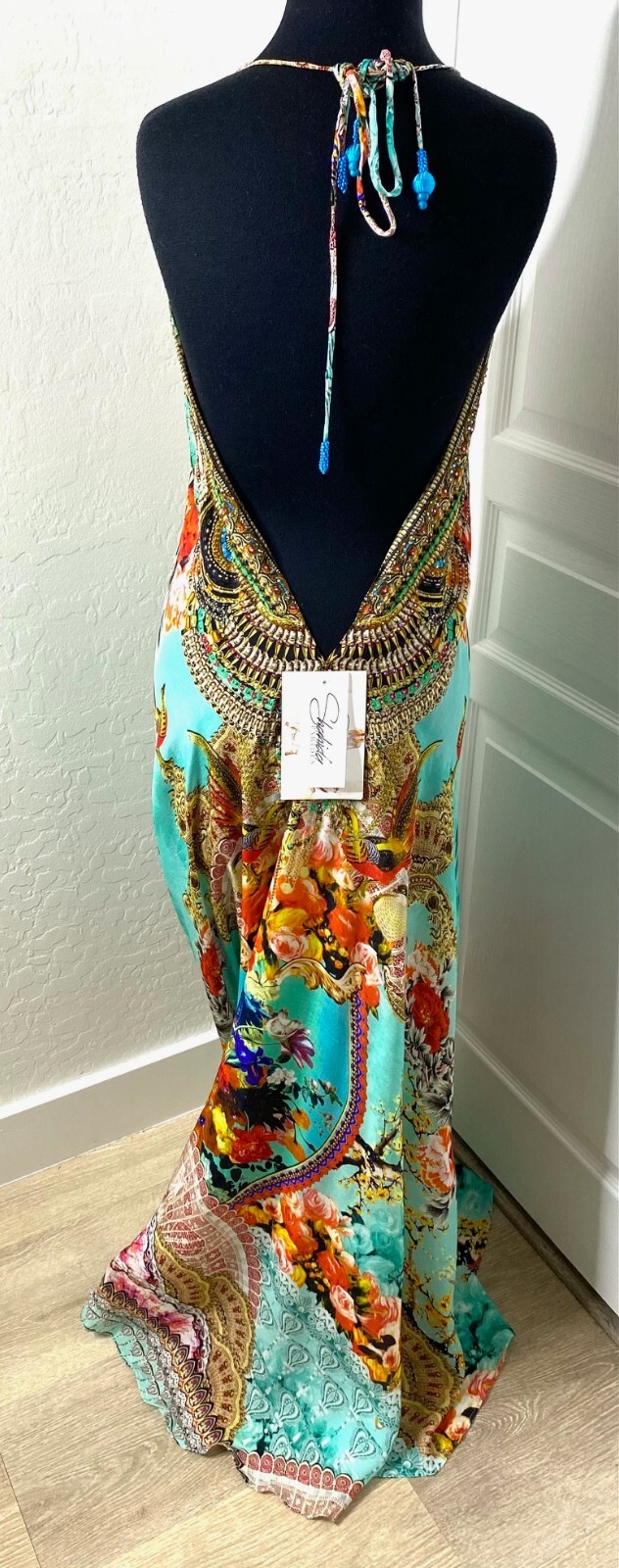 SHAHIDA PARIDES Rhinestone 3-Way Convertible Silk Maxi Hi-Lo Dress O/S S M L XL