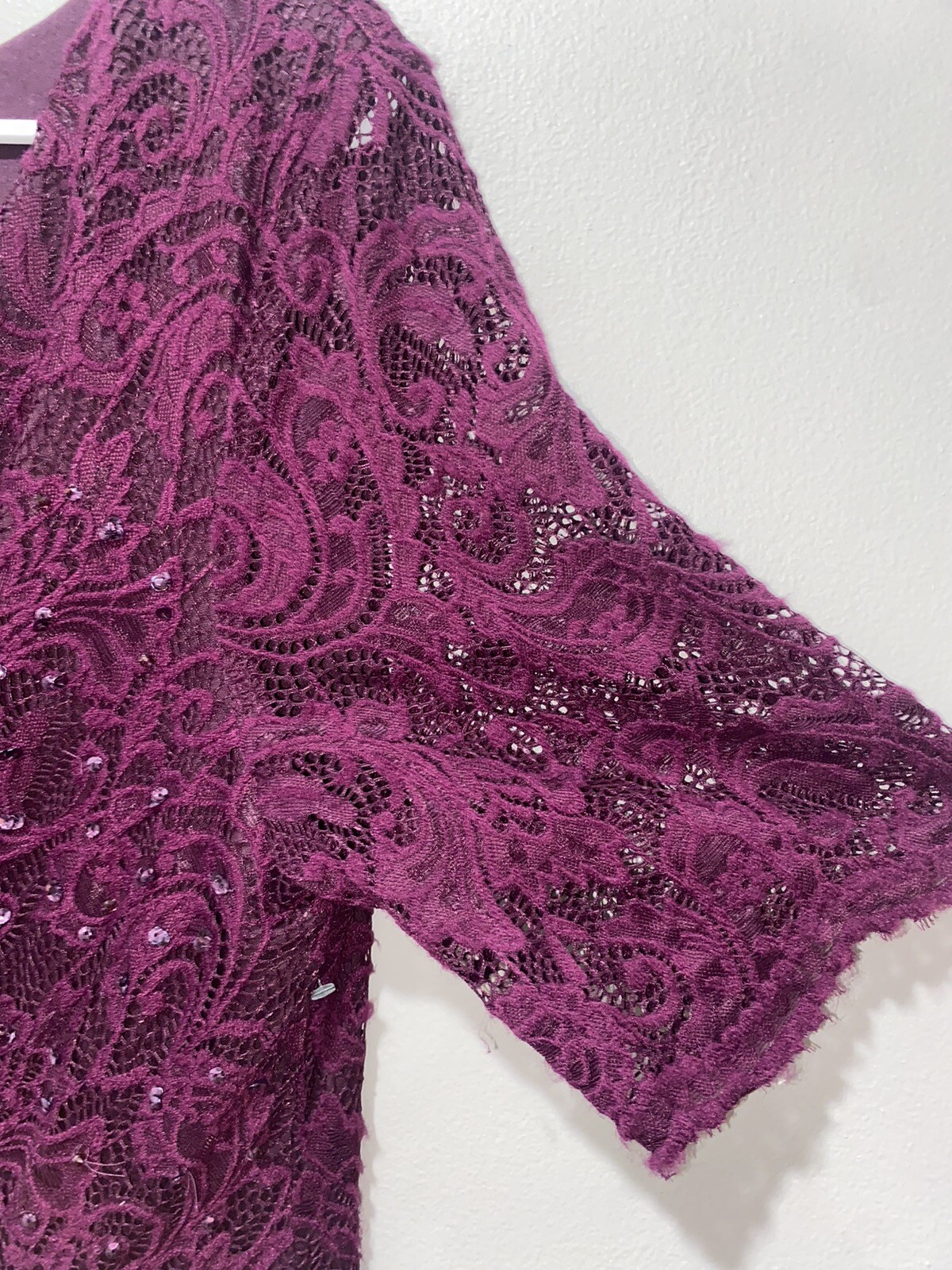NWT Adrianna Papell Floor Length Lace Dress w/ Draped Skirt, Eggplant, sz 14