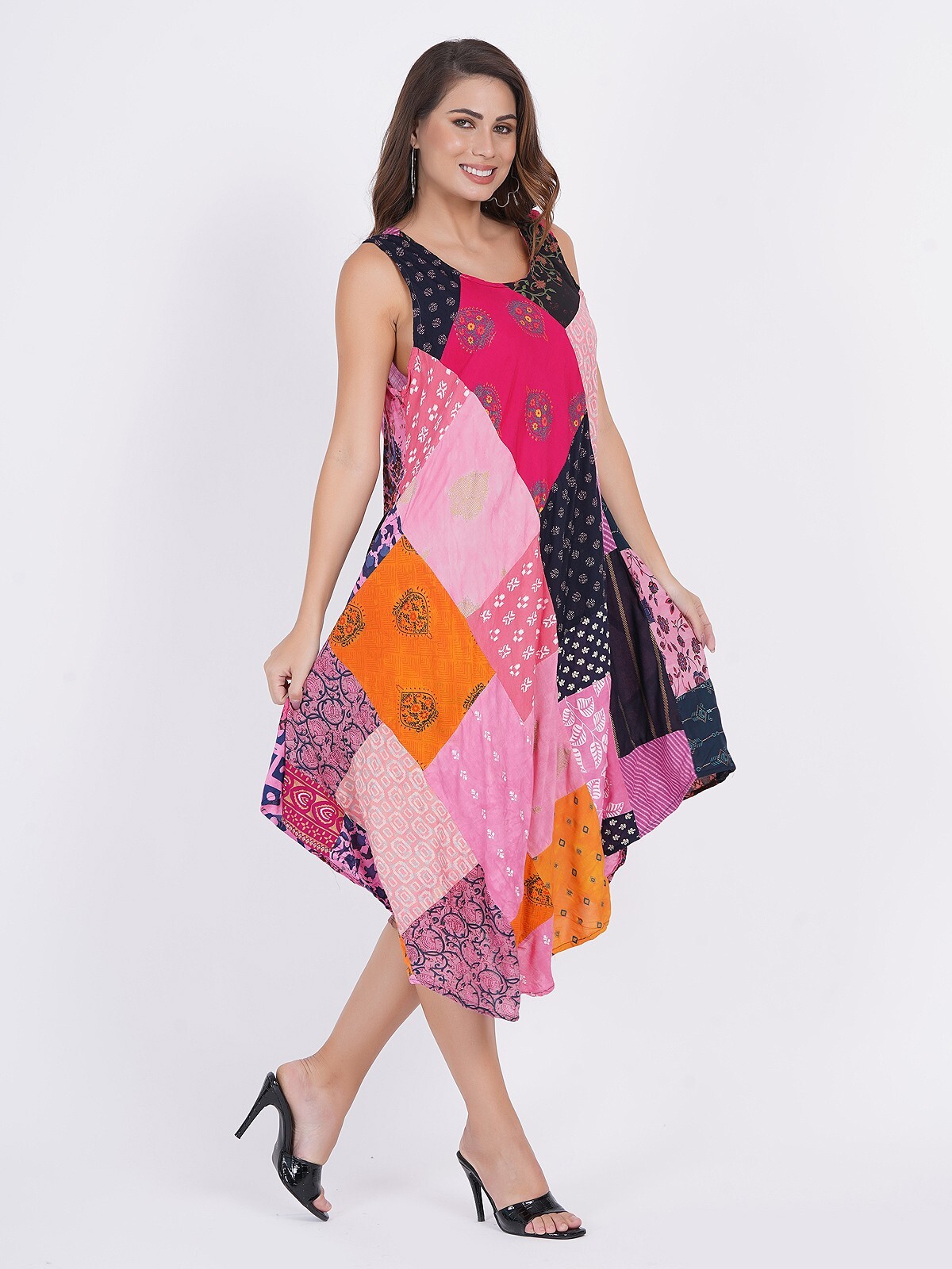 Women Casual Printed Multi Patchwork Short Umbrella Dress Wholesale Mix lot 03pc