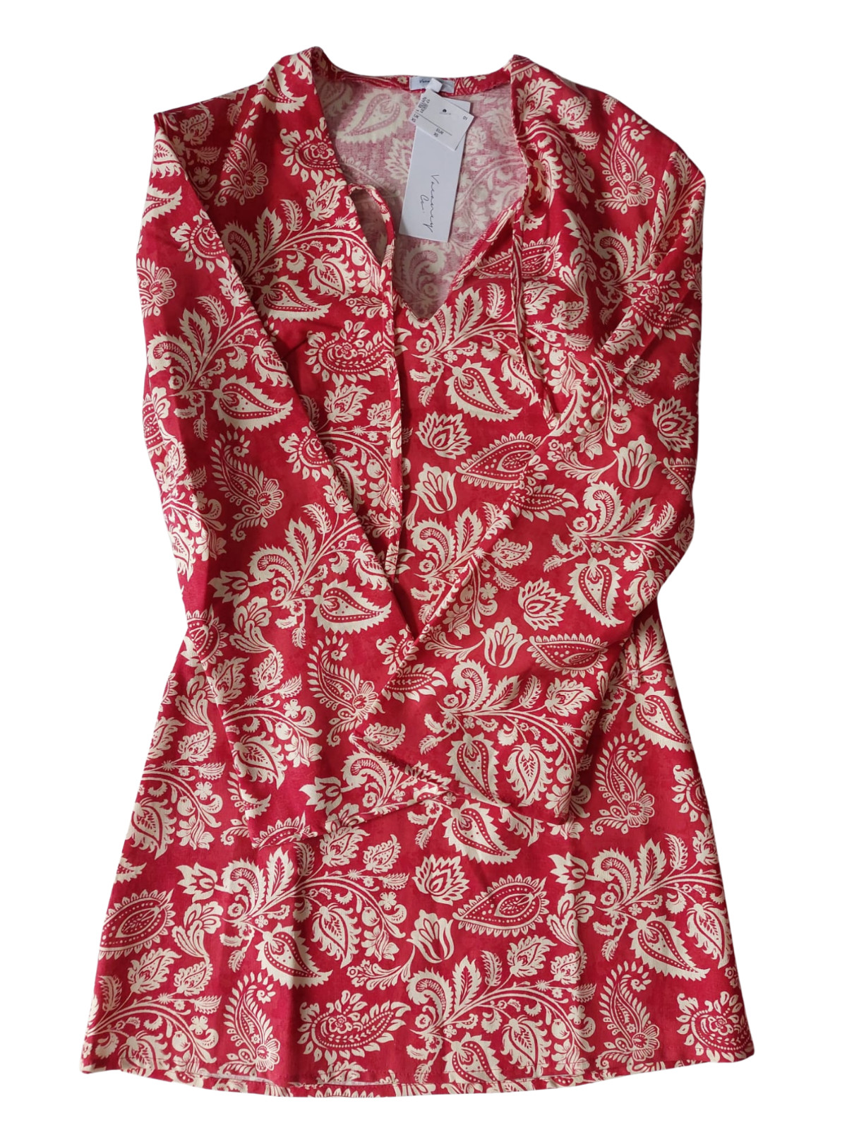 Vacancy Co. Red & Cream Patterned Mini Dress Brand New With Tags Size XS RRP£35
