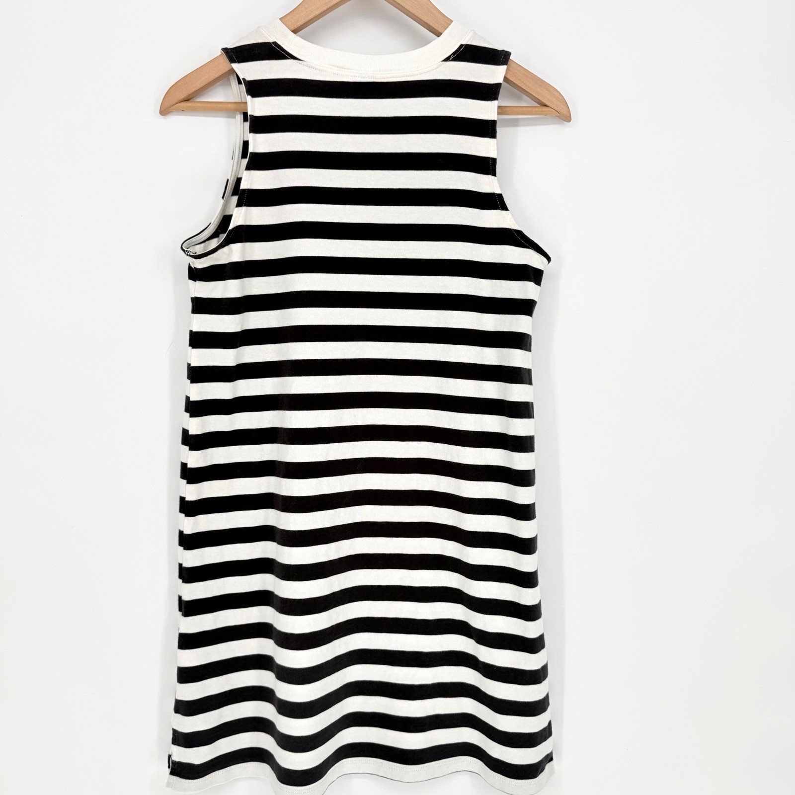 Nautical Black White Striped Sleeveless Cotton Shift TShirt Mini Dress XS Preppy