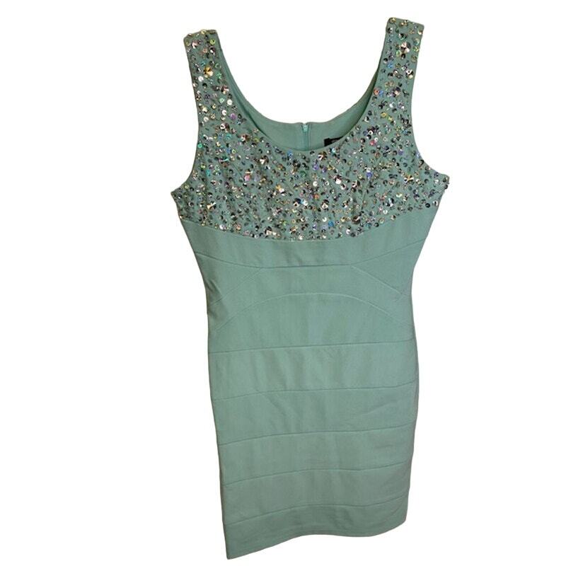 Deb Mint Green Beaded Embellished Sleeveless Cocktail Bodycon Mini Dress Sz M