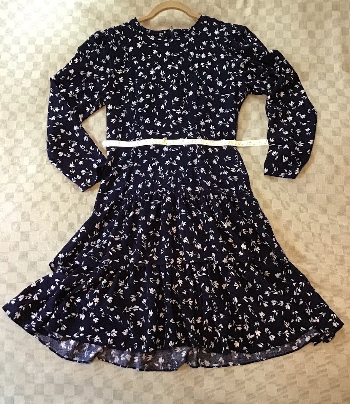 VIntageTiered Dress Sz 6 Jane Singer Navy And White Floral Midi
