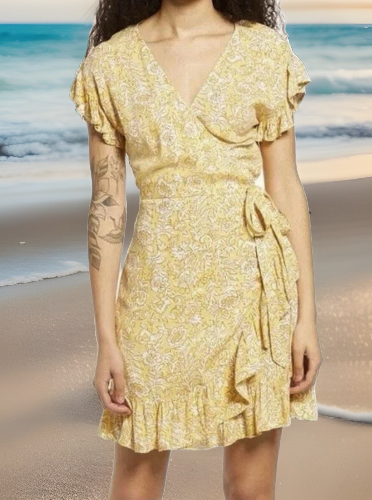 $65 BILLABONG Wrap Dress Women’s L Tie-Waist Mini Sundress Beach Summer Resort