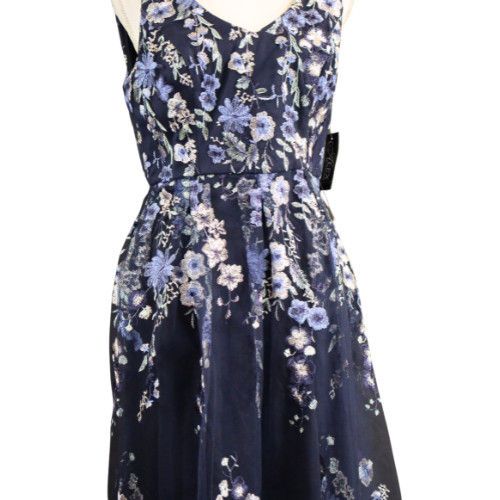 Alex Evenings Navy Blue Floral Mesh Midi Dress Size 6 Elegant Evening Cocktail